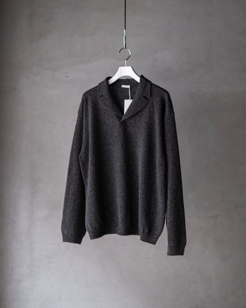 Wool Open Collar Knit Shirts / Gray