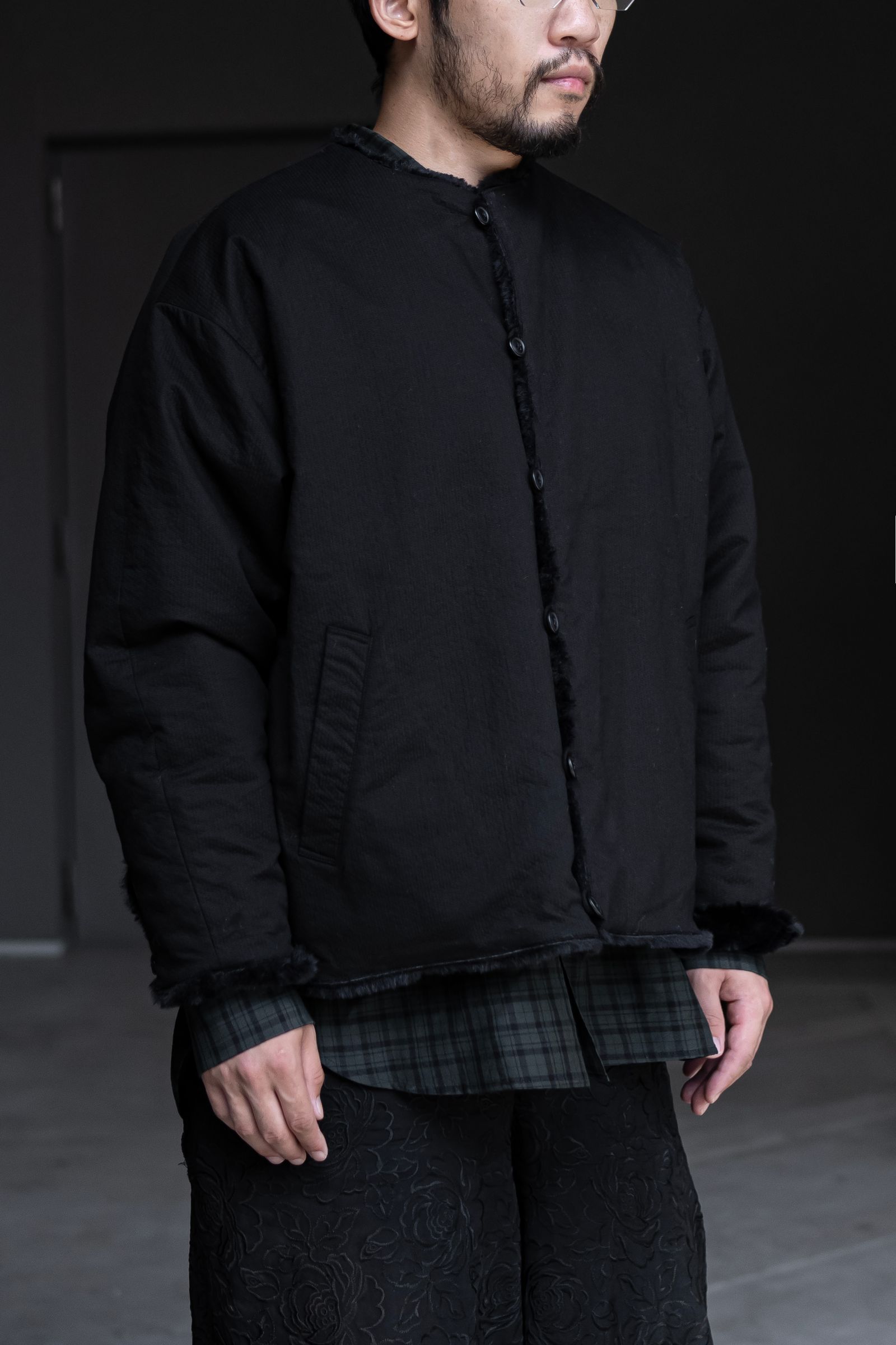 roundabout - No Collar Fur Liner Jacket / Black | Retikle Online Store