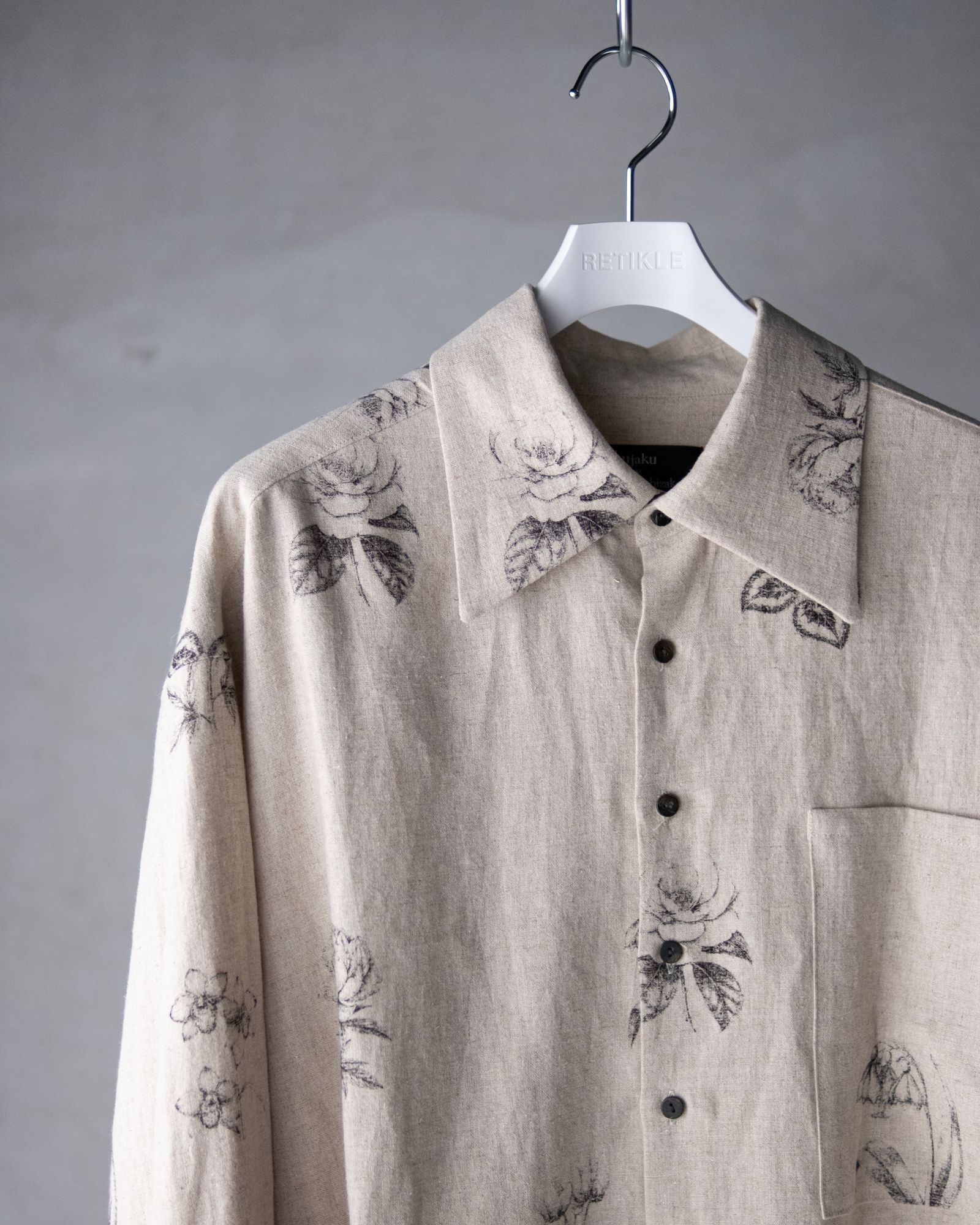 Botanical Print Oversized Shirt / Ecru × Botanical Print