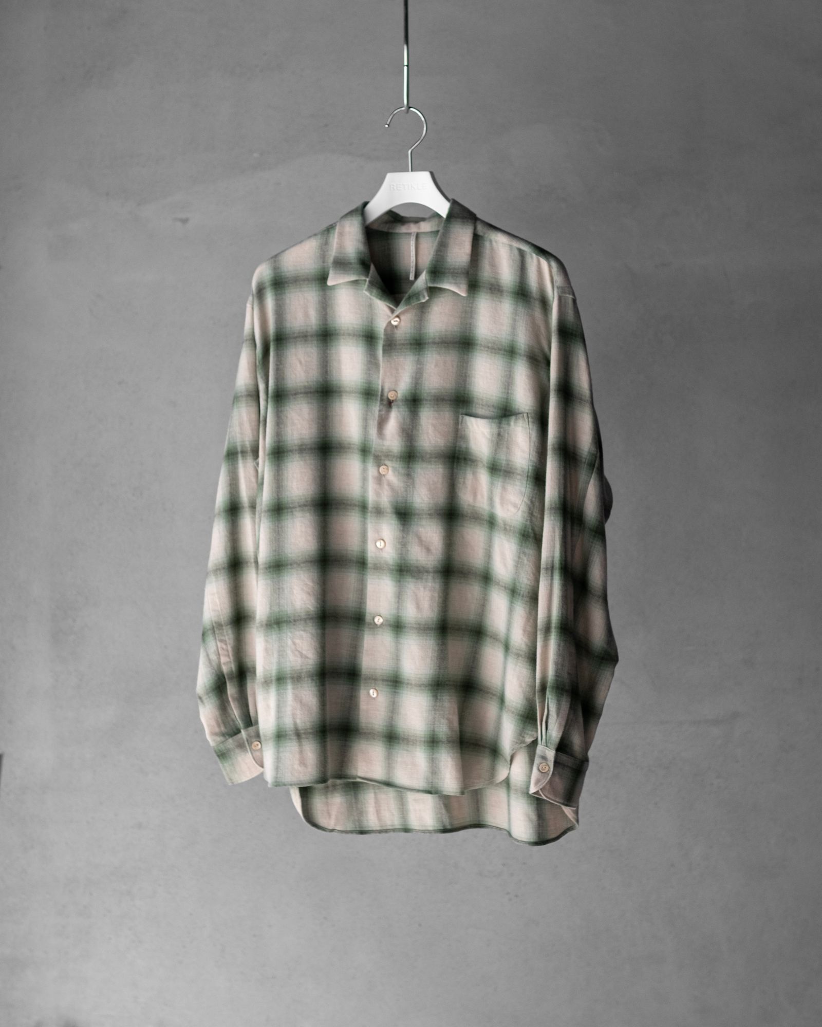 OPEN COLLAR SHIRT / GREEN OMBRE CHECK