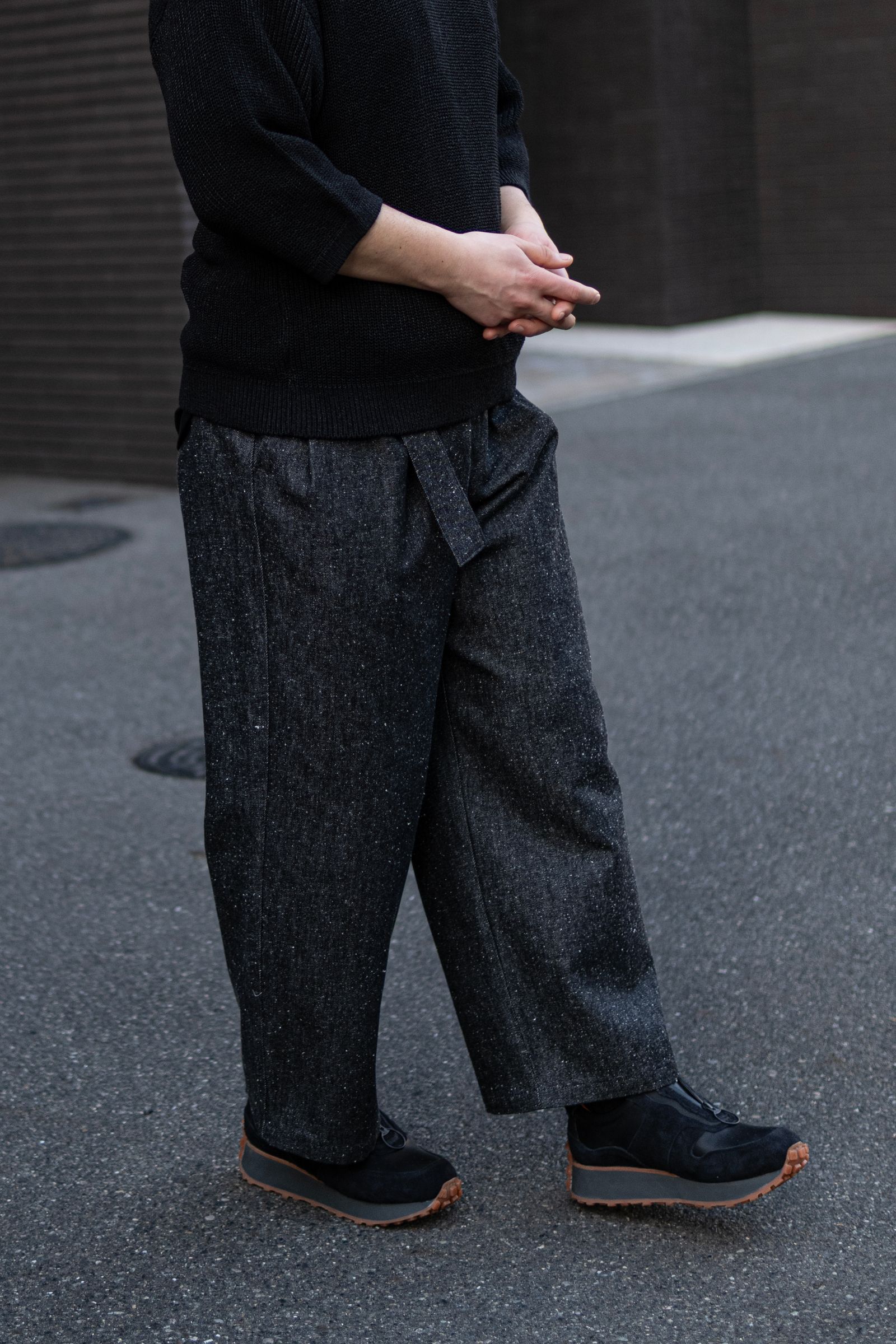 Silk Denim Wide Pants / Black