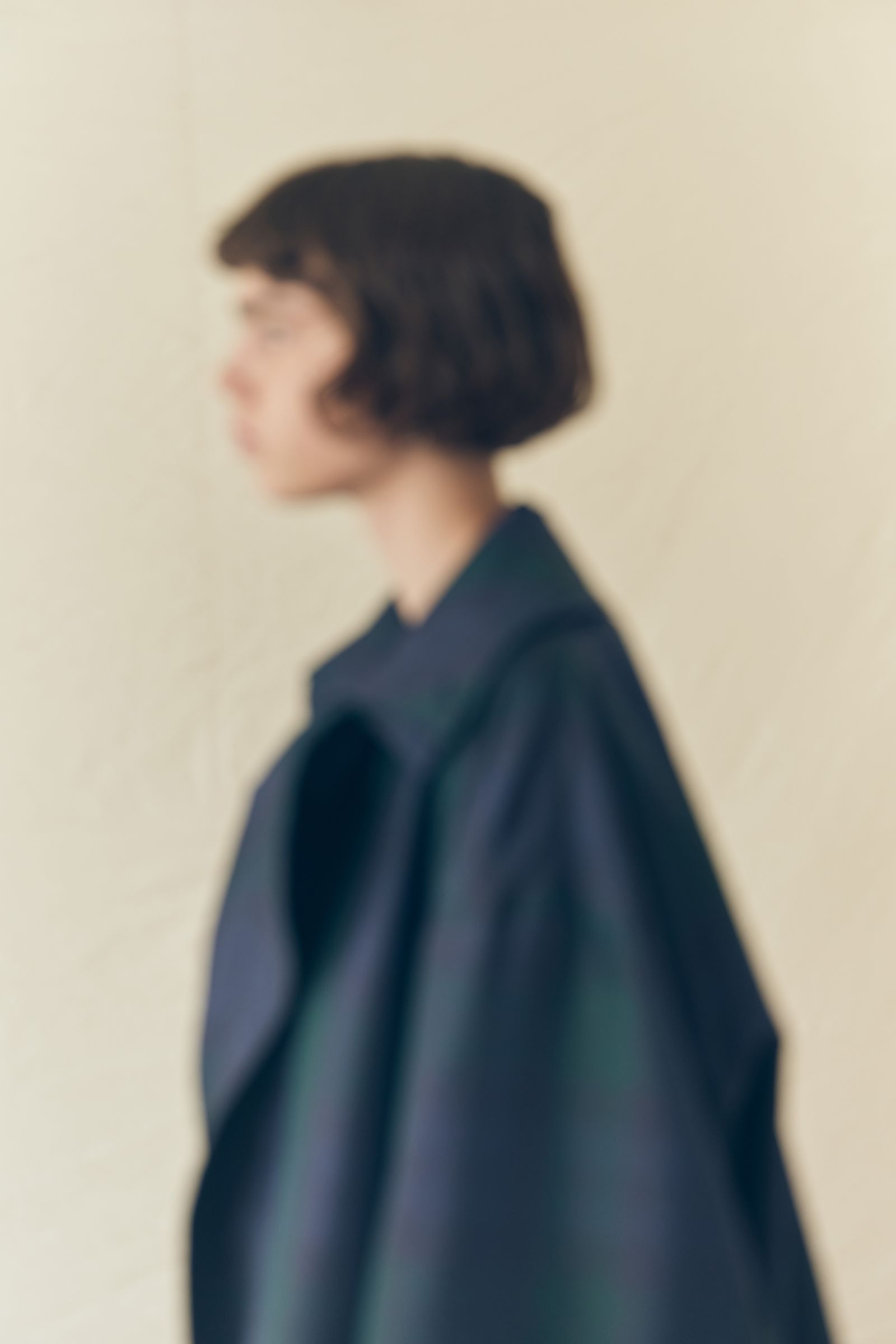 Blanc YM - Silk Black Watch Wrap Trench Coat / Blue×Green