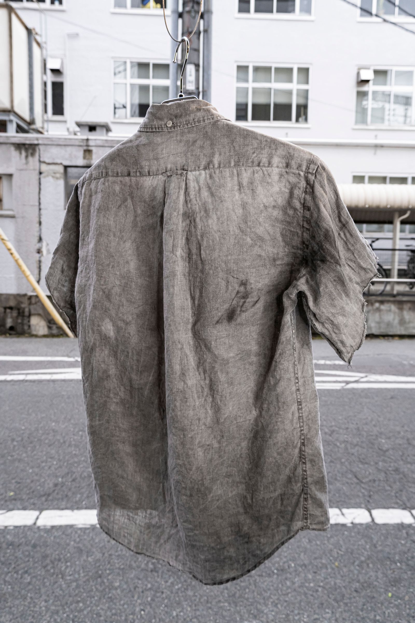Remake "sumizome" Cutoff linen shirt