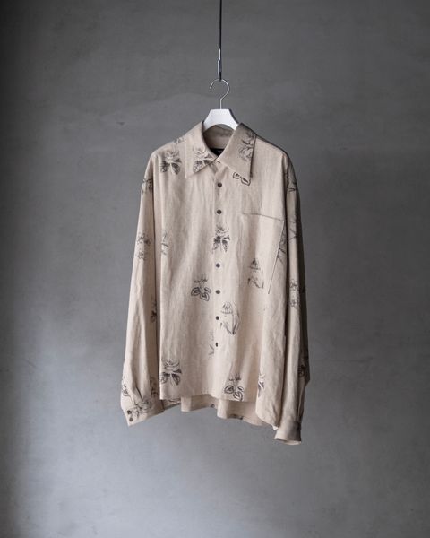 Botanical Print Oversized Shirt / Ecru × Botanical Print