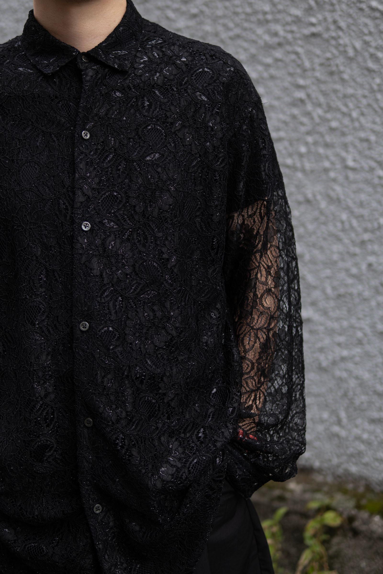 GLITTER LACE L/S SHIRT / BLACK