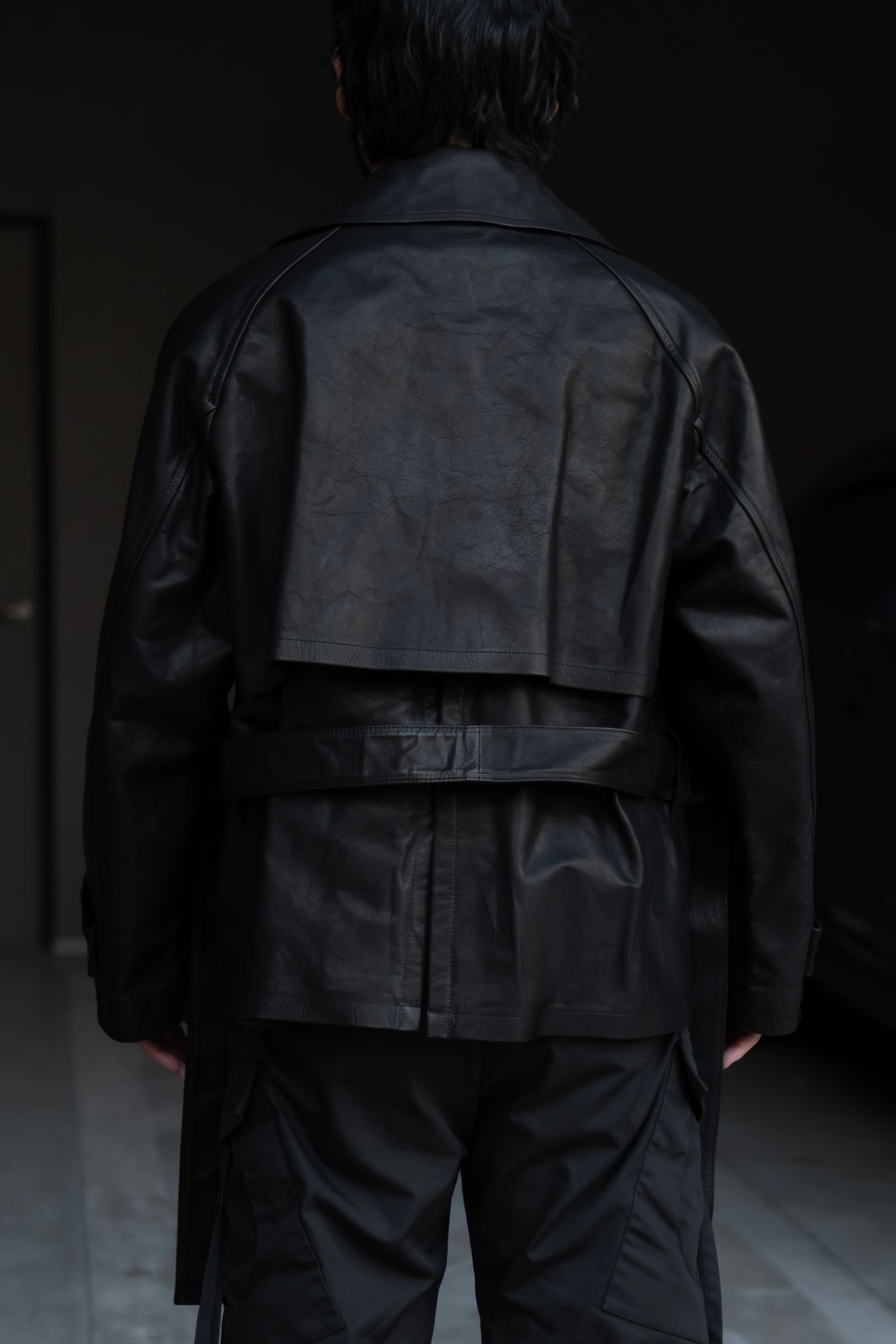 Blanc YM - Leather Short Trench Coat / Black | Retikle Blanc YM - Leather Short Trench Coat / Black | Retikle