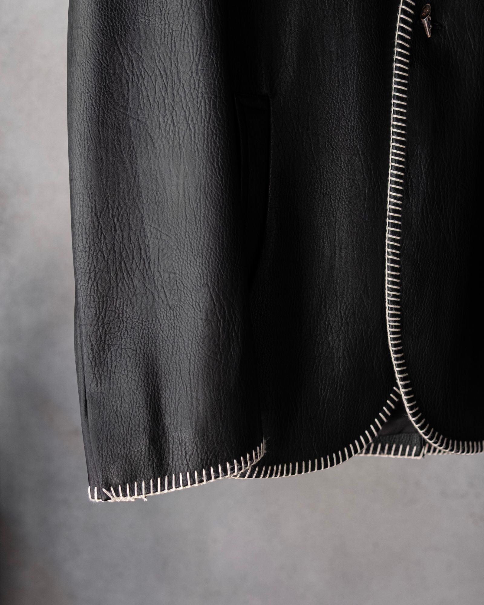 Fake Leather Embroidery Jacket / Black