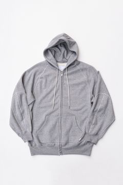 ZIP-UP RAW EDGE HOODIE / GRAY