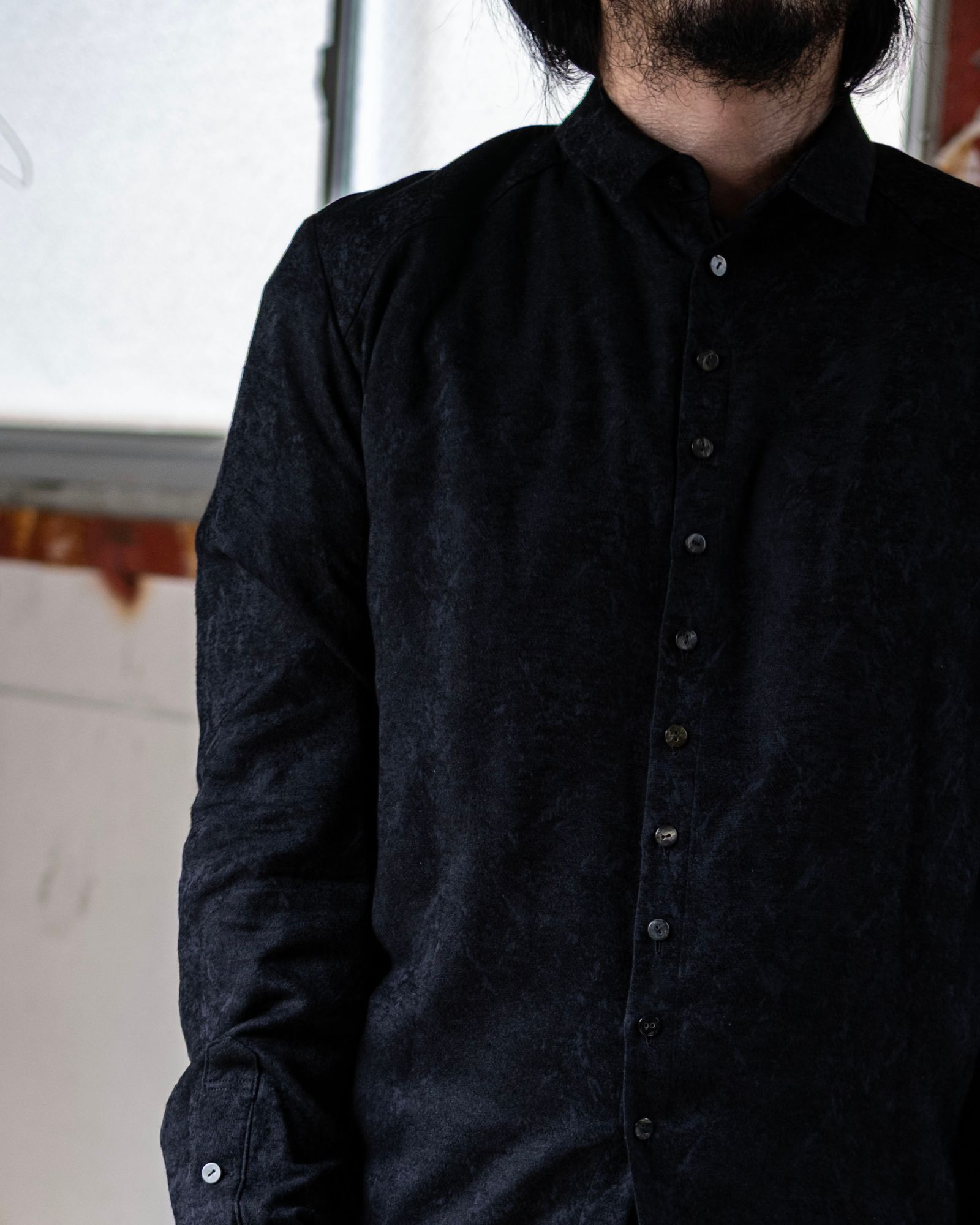 Blurred Pattern Jacquard kjk Shirt / Black