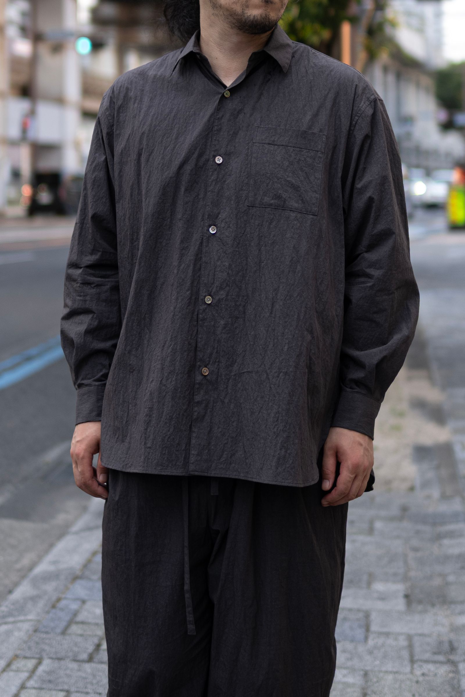 COTTON NYLON WIDE SHIRT / TAUPE