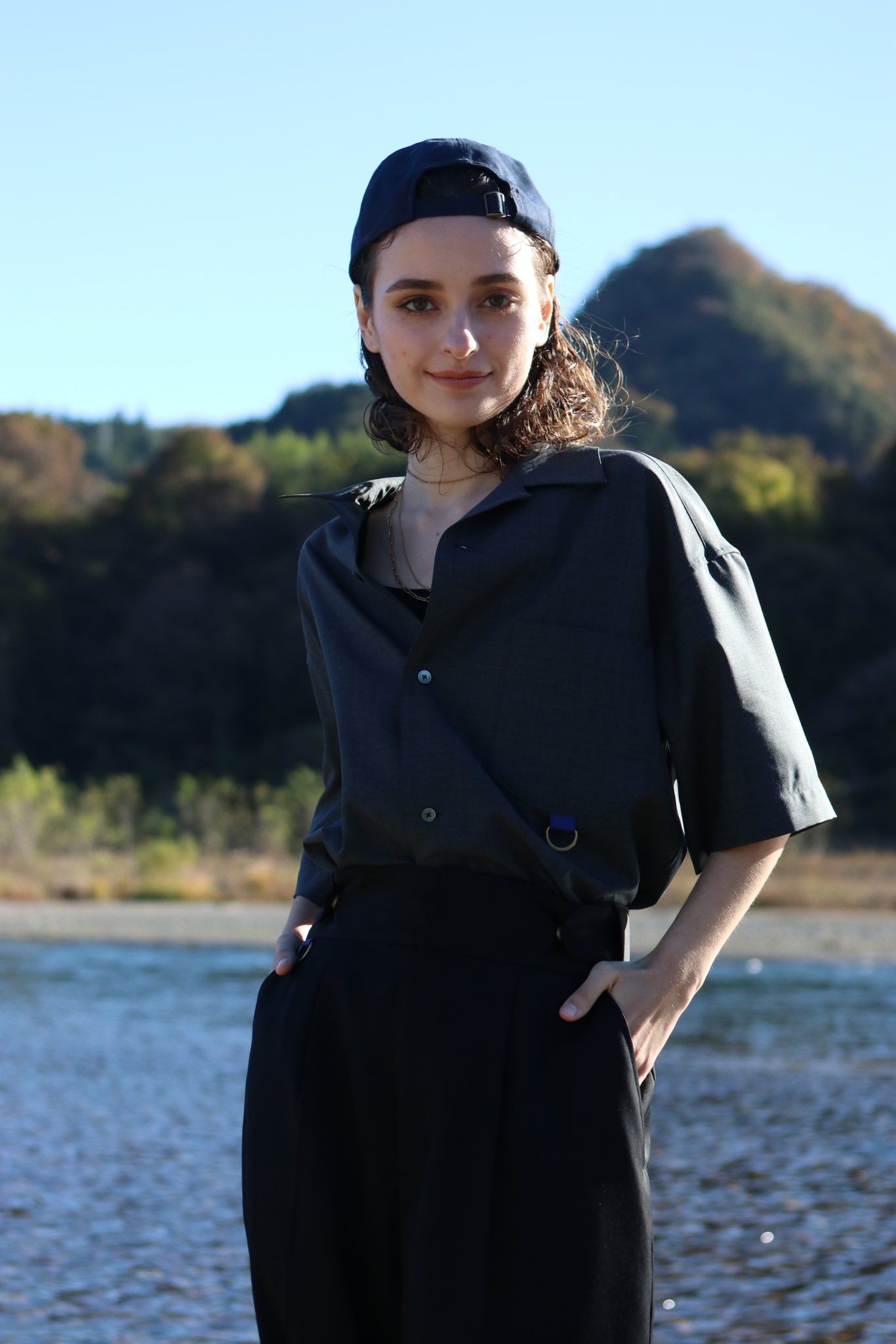 Wool Open Collar Shirt / Charcoal