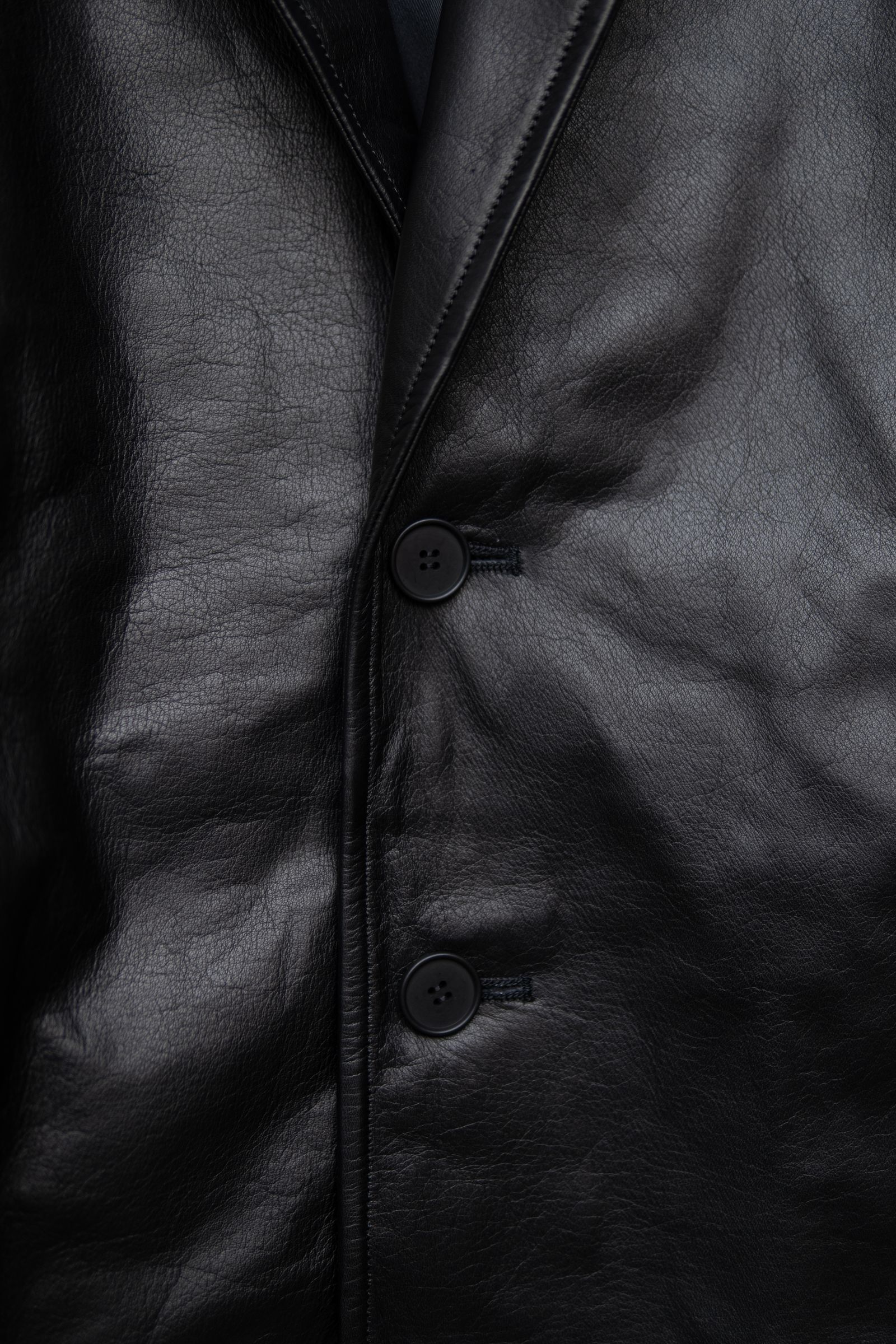 LEATHER OVERSIZE RAGLAN JACKET / BLACK