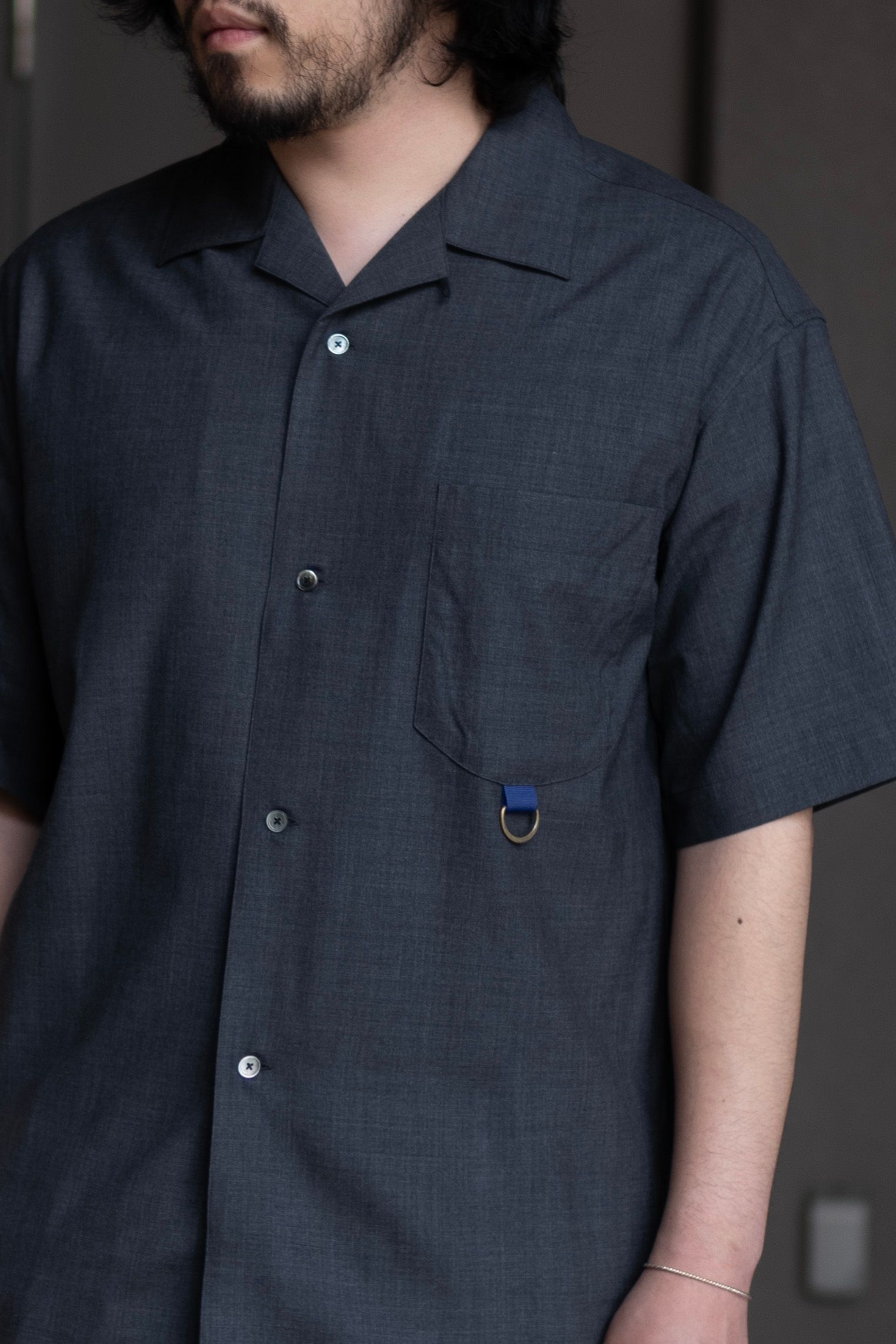 Wool Open Collar Shirt / Charcoal