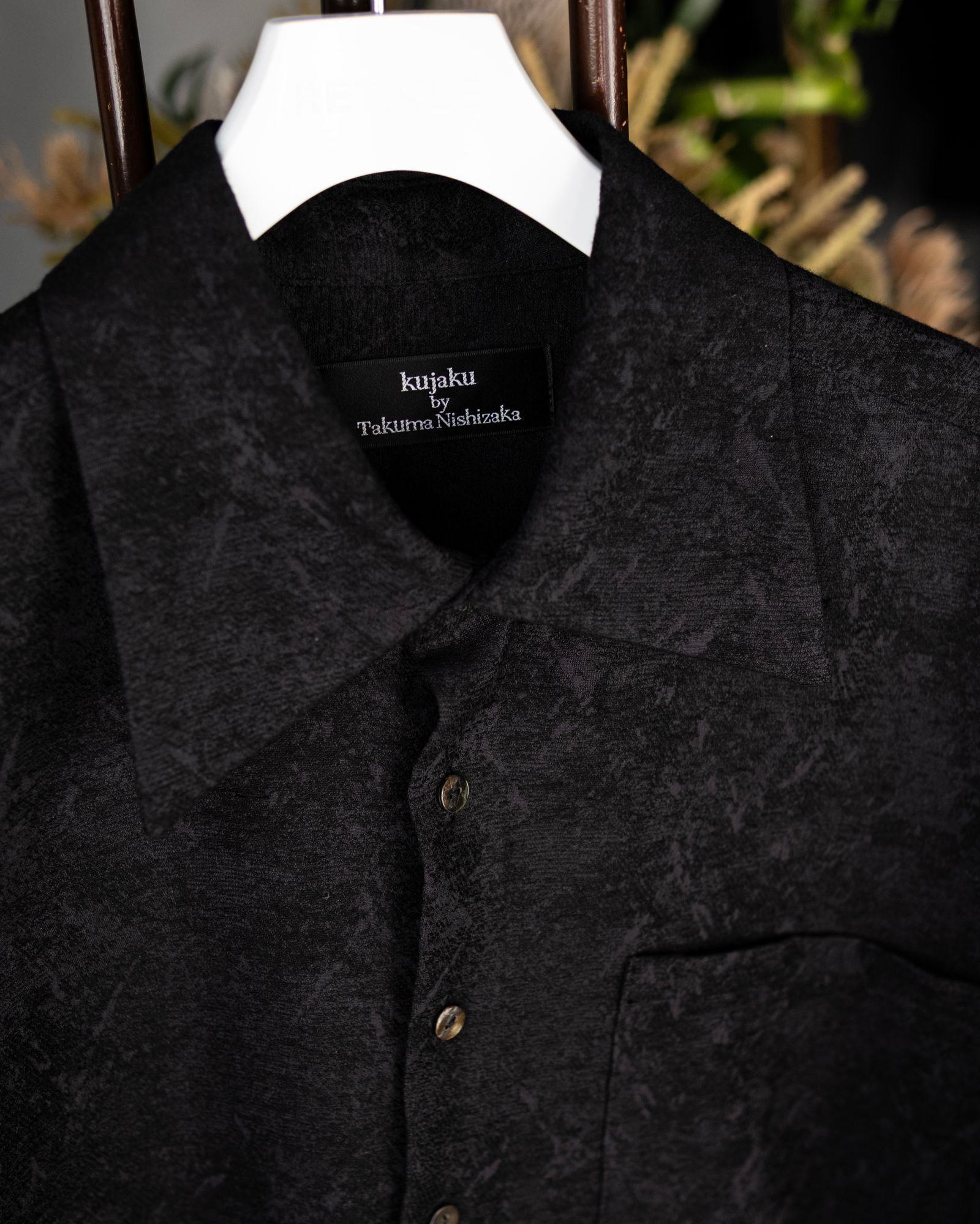 Blurred Pattern Jacquard Oversized Shirt / Black