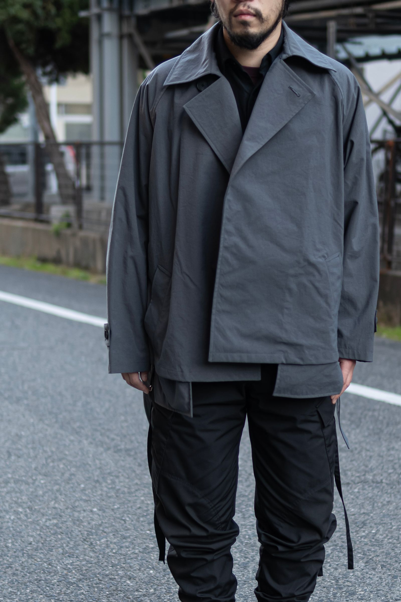 Blanc YM - Short Trench Coat / Blue-Gray | Retikle Online Store