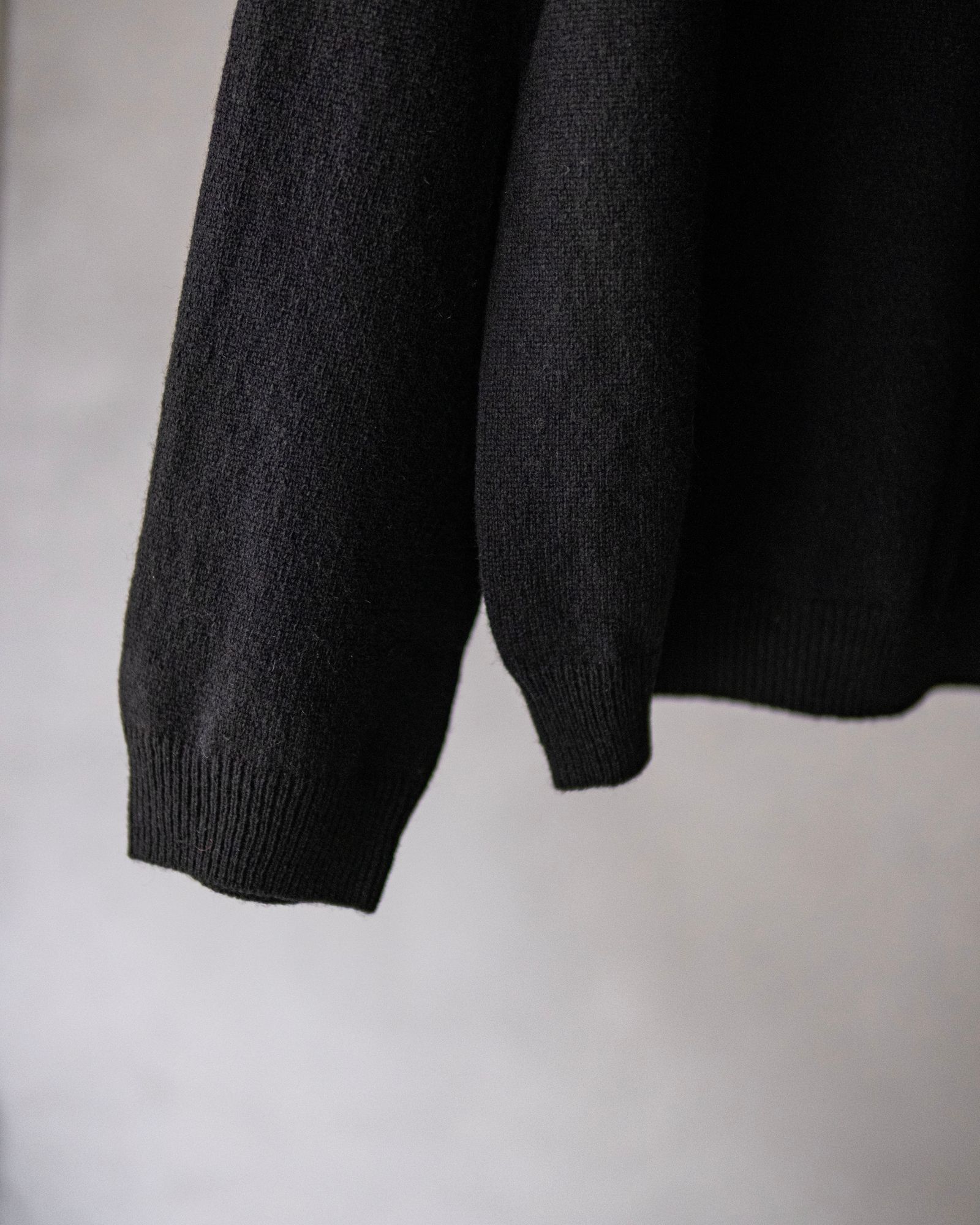 Wool Open Collar Knit Shirts / Black