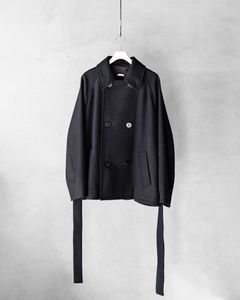 Wool Raglan Pea Coat / Black