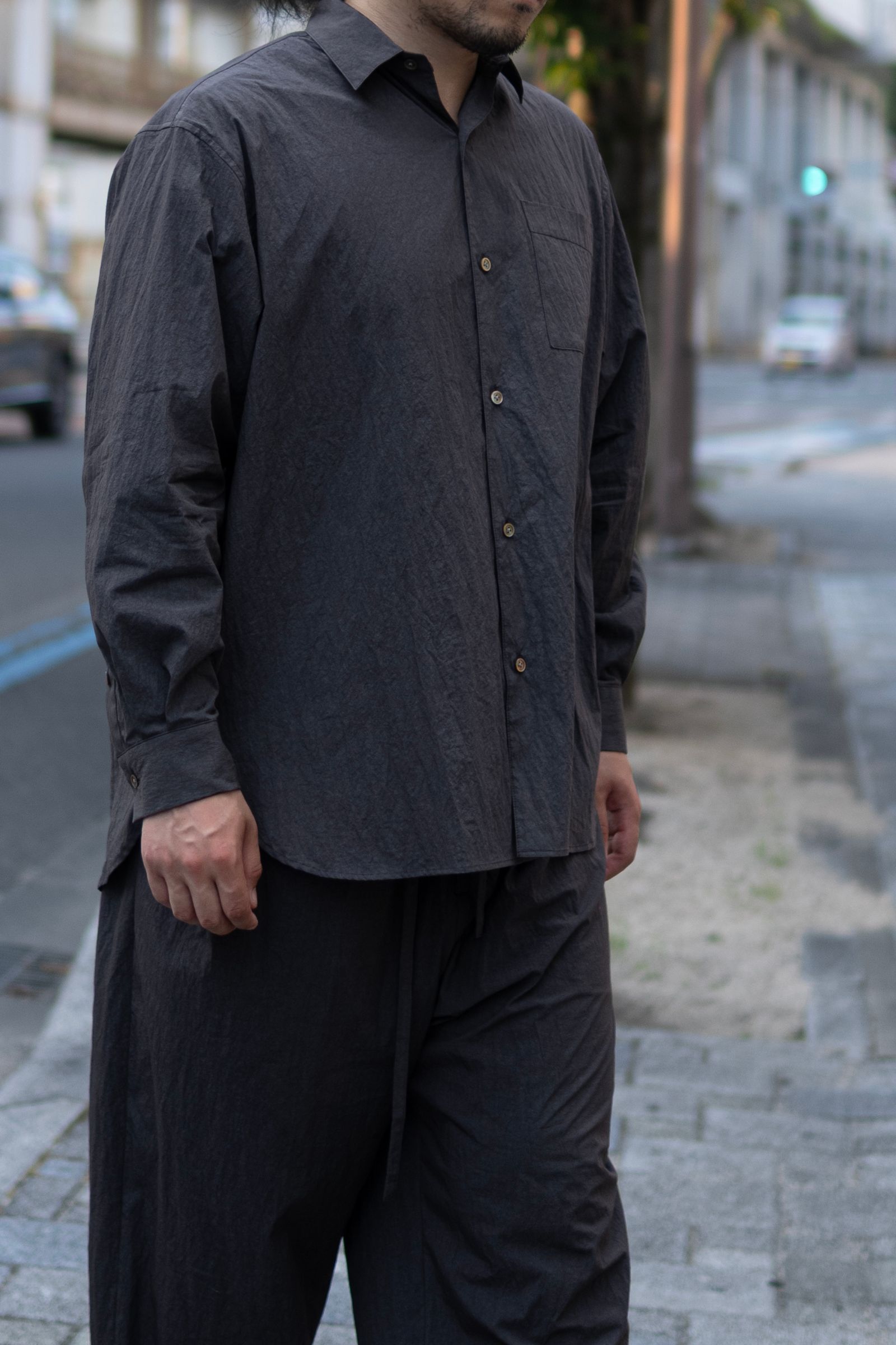 COTTON NYLON WIDE SHIRT / TAUPE