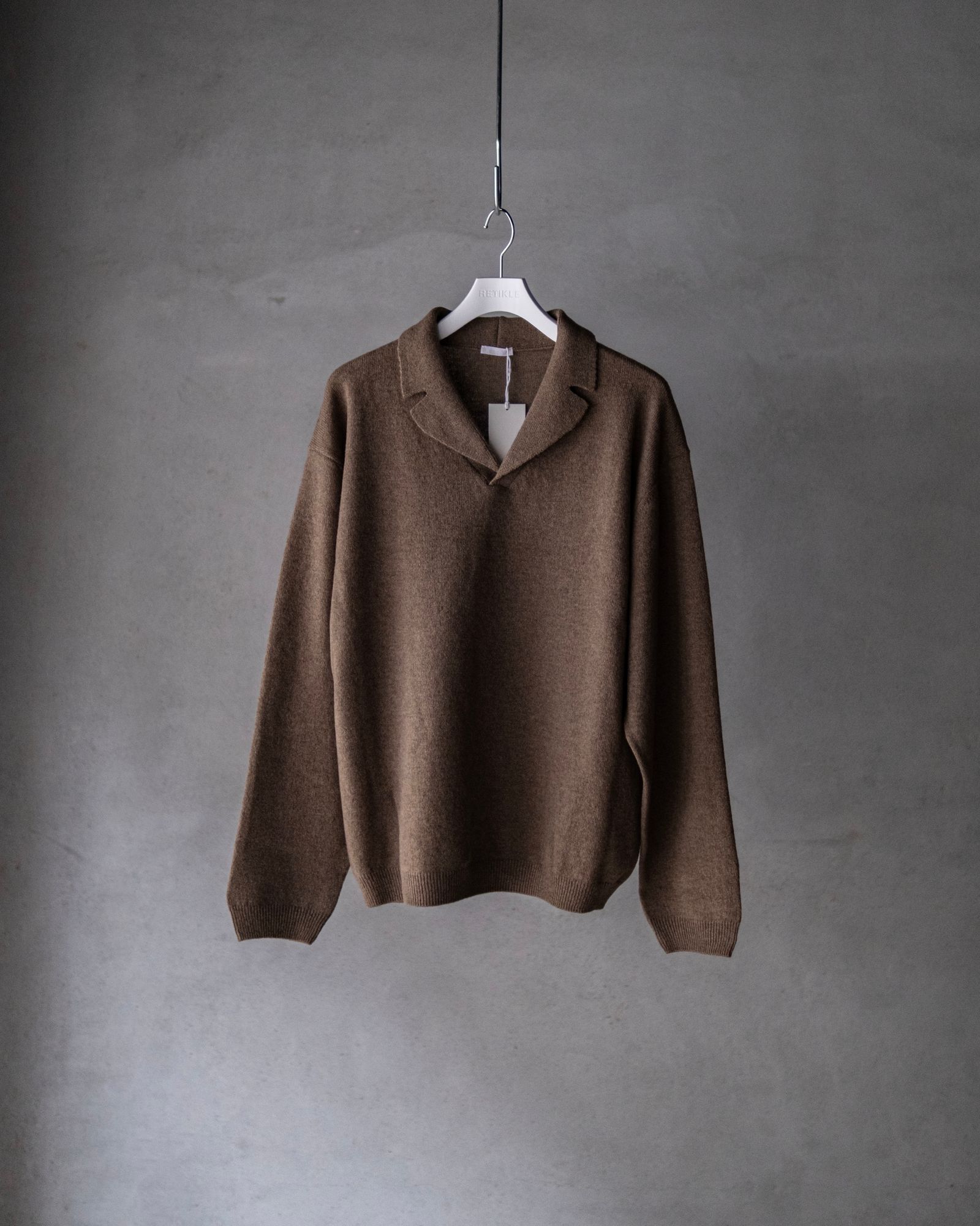 Wool Open Collar Knit Shirts / Brown
