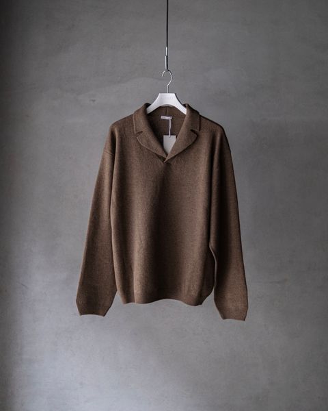 Wool Open Collar Knit Shirts / Brown
