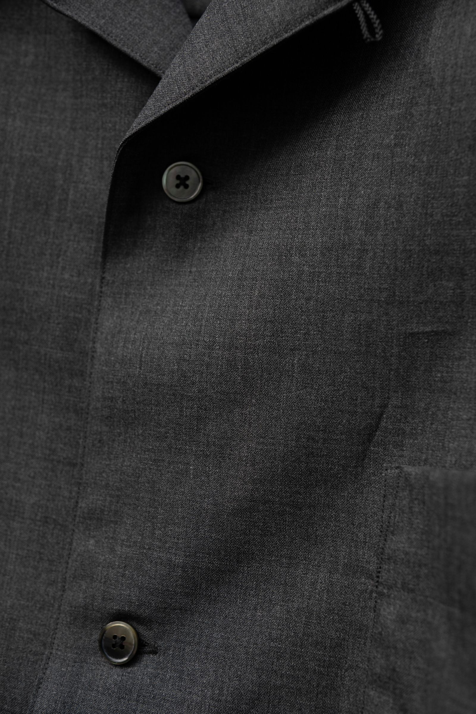 Wool Open Collar Shirt / Charcoal