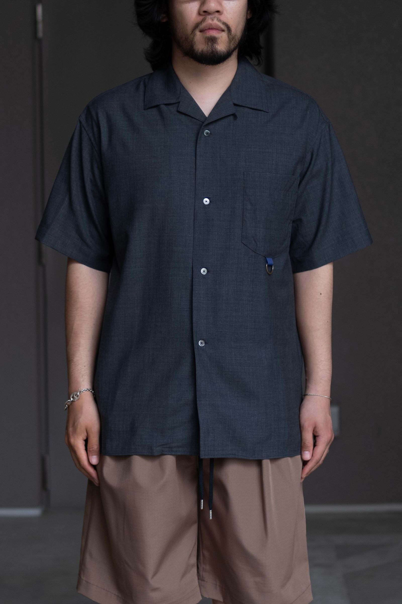 Wool Open Collar Shirt / Charcoal