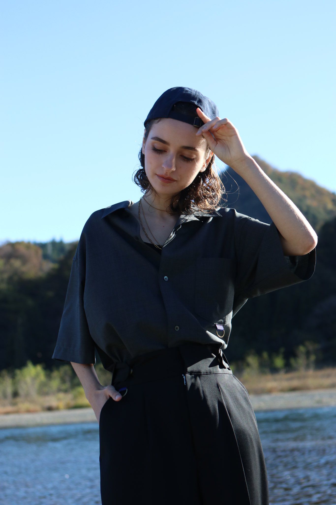 Wool Open Collar Shirt / Charcoal