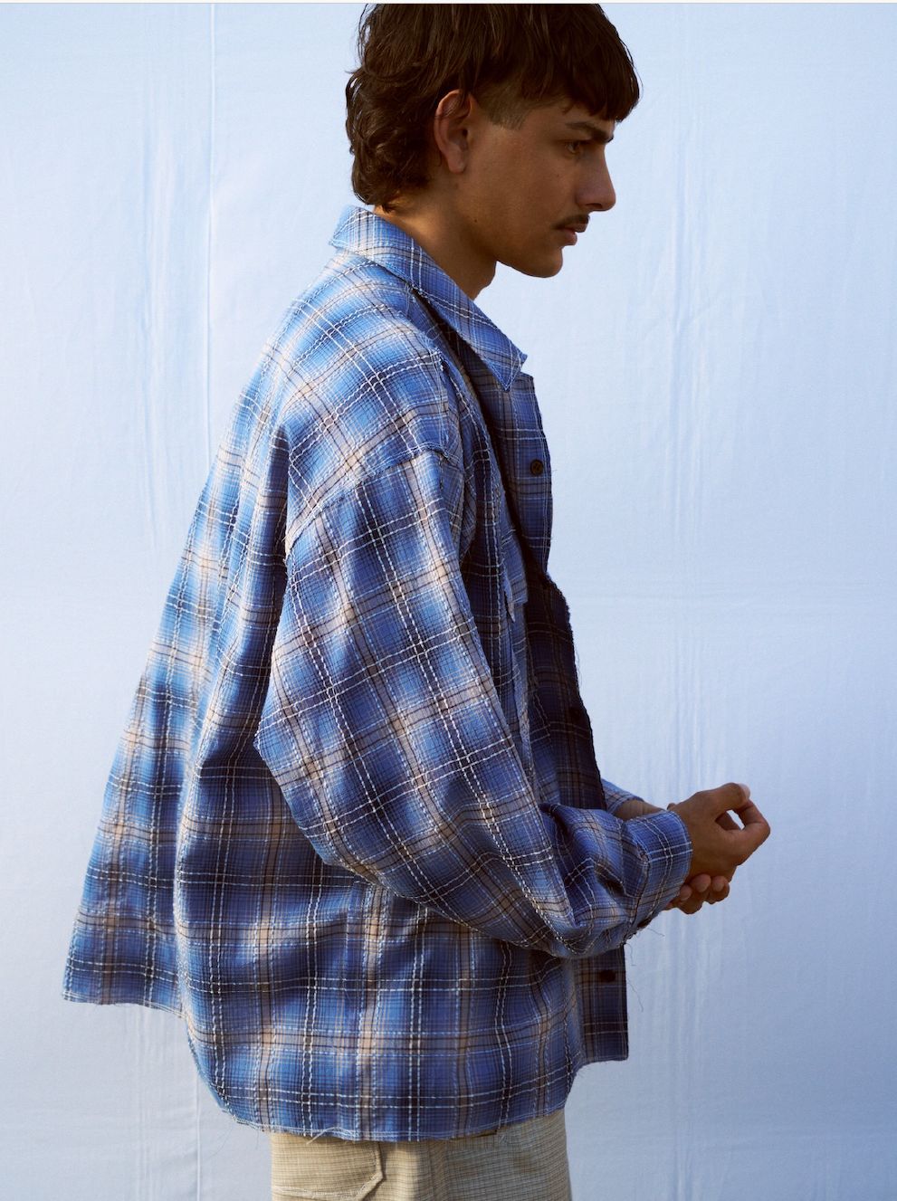Organic Code Seersucker Check 50s Craftsman Shirt / Blue