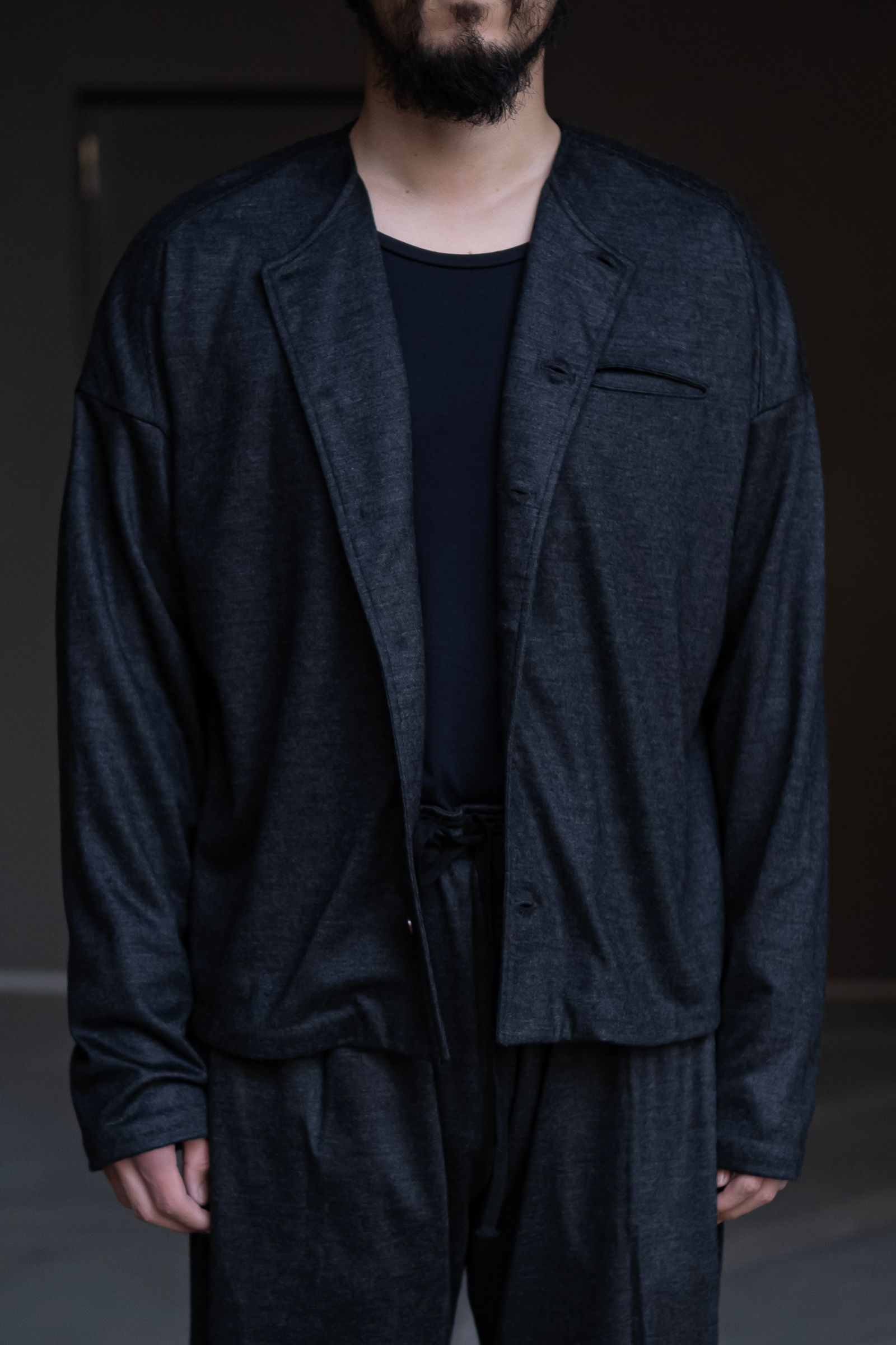 Italian jersey crewneck cardigan / gray