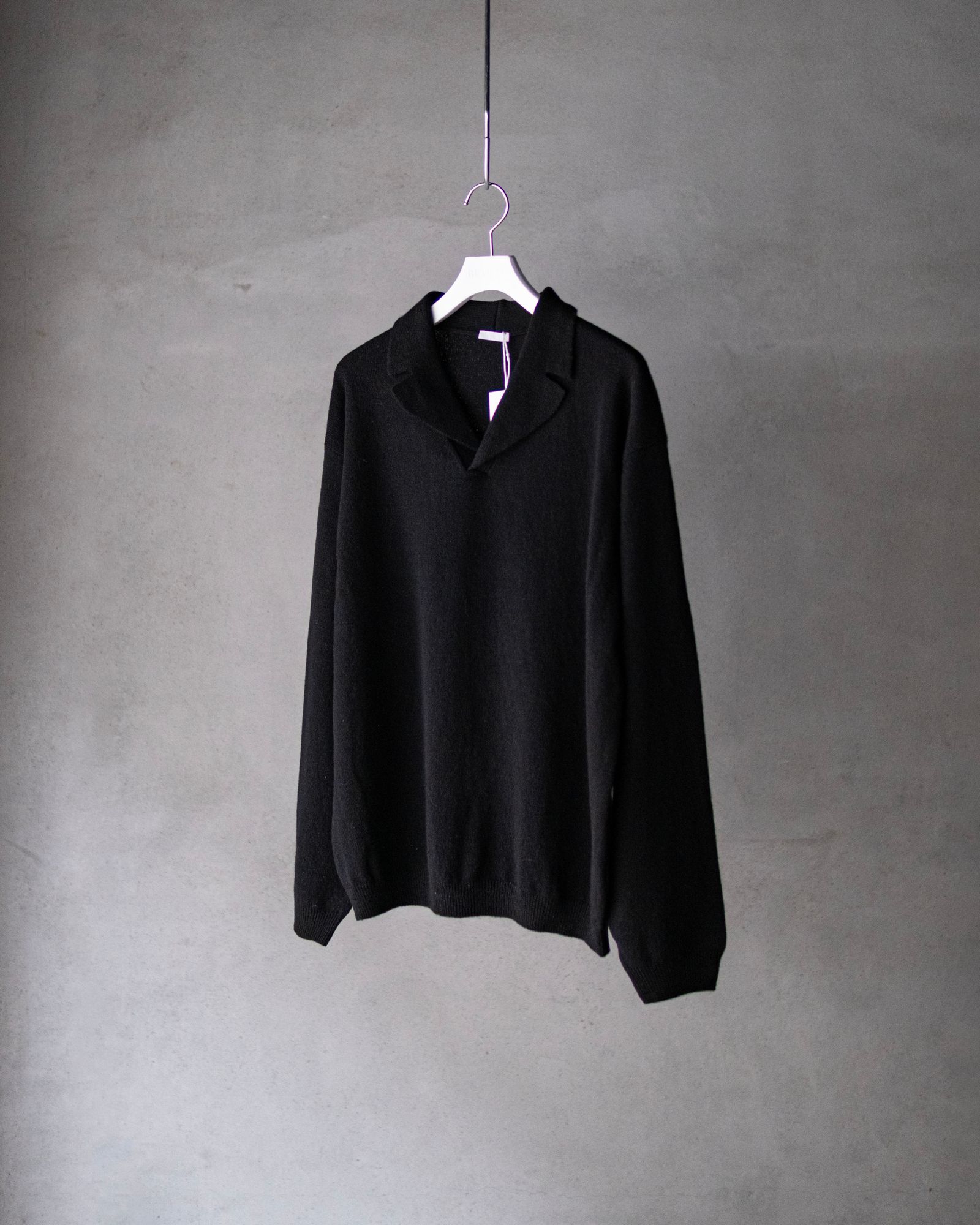 Wool Open Collar Knit Shirts / Black