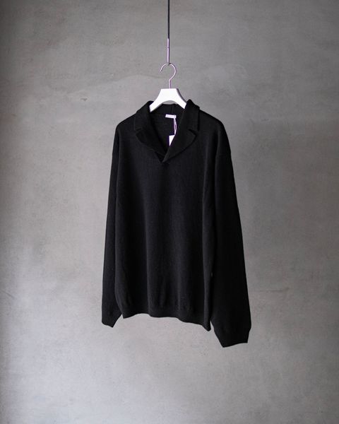 Wool Open Collar Knit Shirts / Black