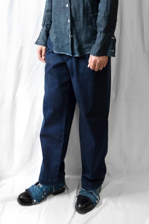 DENIM ONE WASH 1TUCK WIDE PANTS / BLUE BLUE