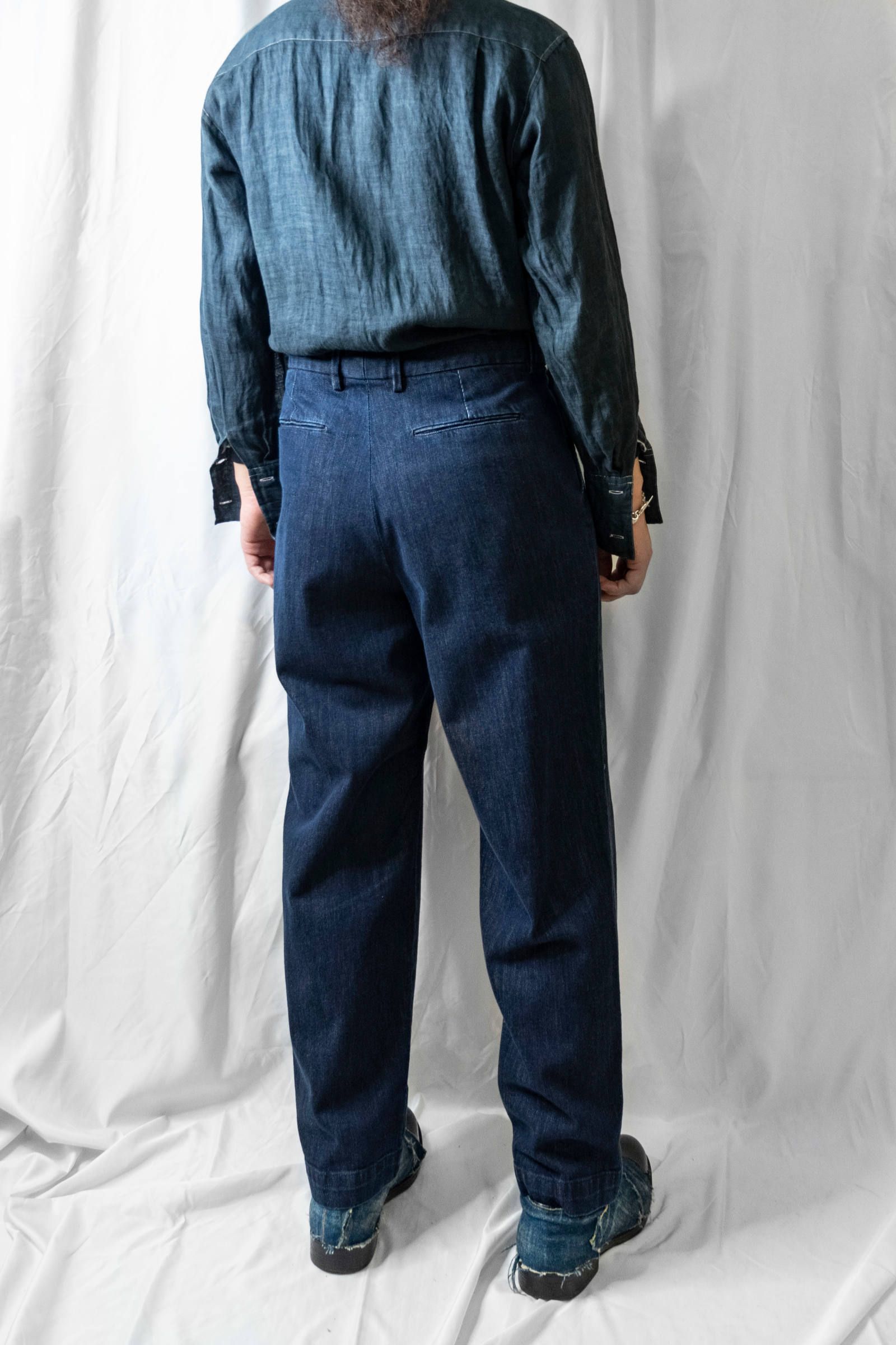 RICCARDO METHA - DENIM ONE WASH 1TUCK WIDE PANTS / BLUE BLUE