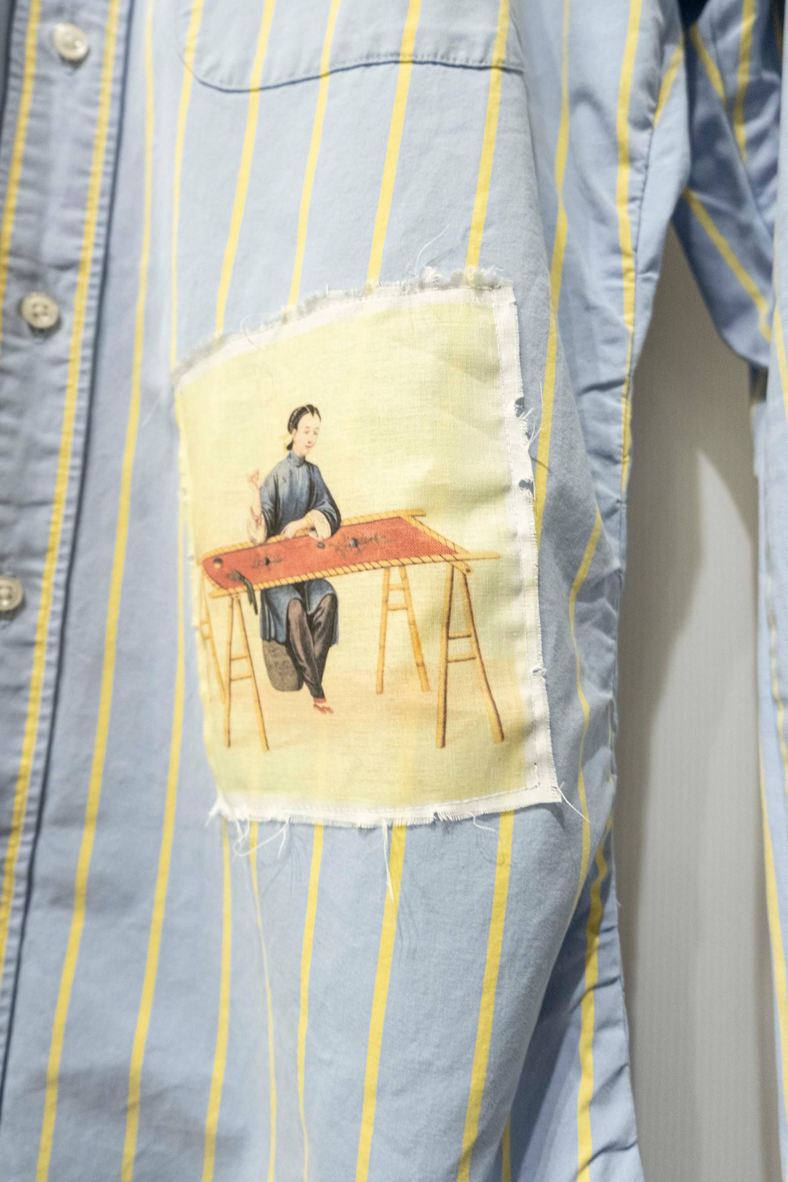 JAPAN remake blue stripe patch shirts / リメイクブルーストライプパッチシャツ