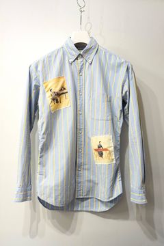 JAPAN remake blue stripe patch shirts / リメイクブルーストライプパッチシャツ