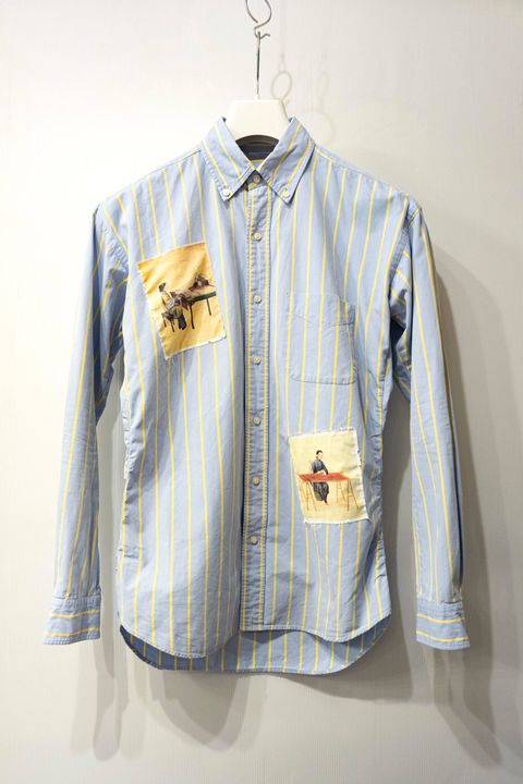 JAPAN remake blue stripe patch shirts / リメイクブルーストライプパッチシャツ