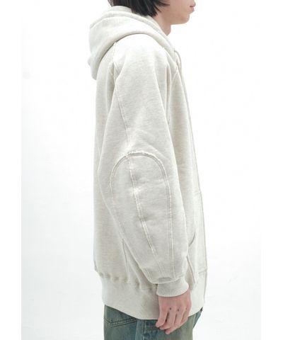 ZIP-UP RAW EDGE HOODIE / WHITE