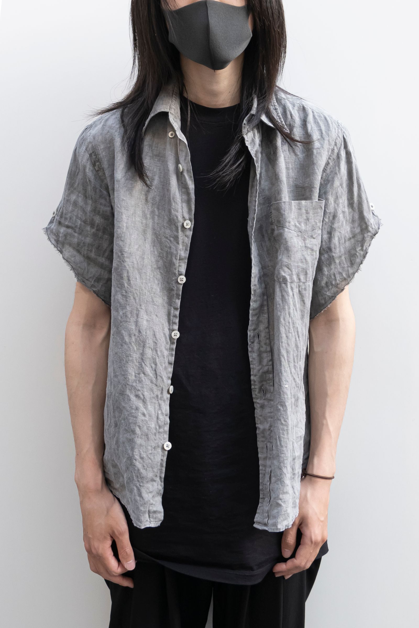 Remake "sumizome" Cutoff linen shirt