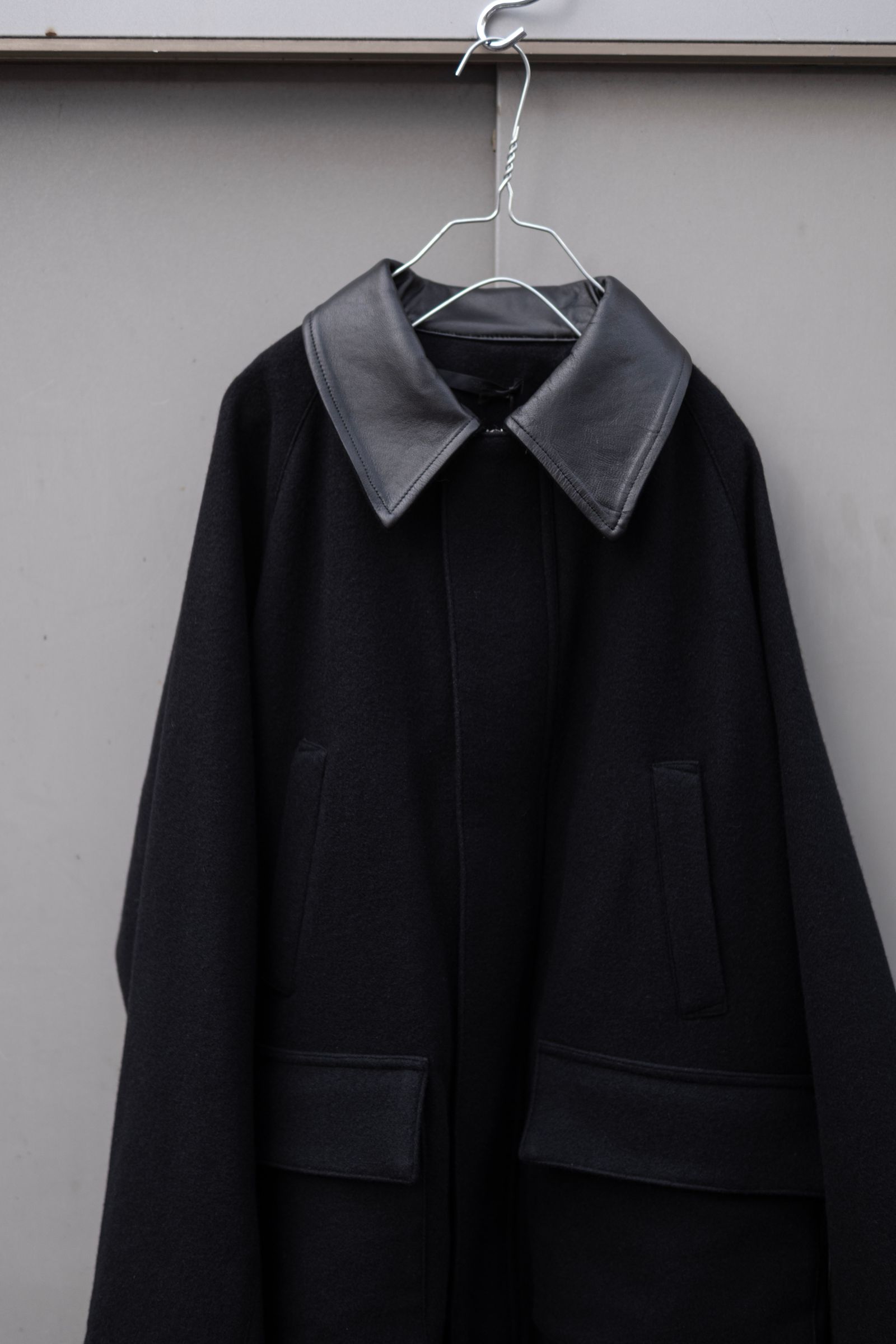 LEATHER COLLAR RIDING JACKET / BLACK