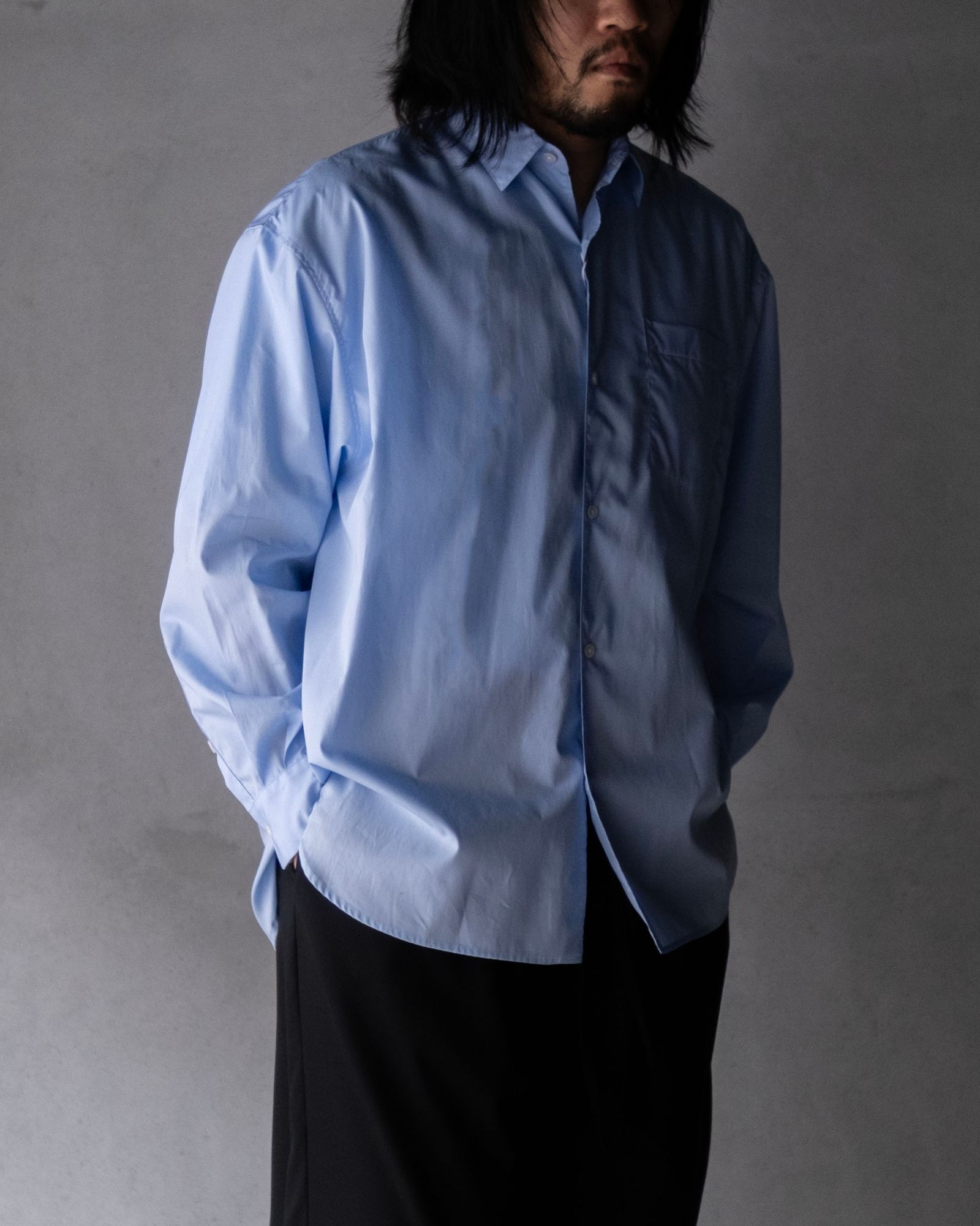 Broad Cotton Wide Shirts / Sax Blue