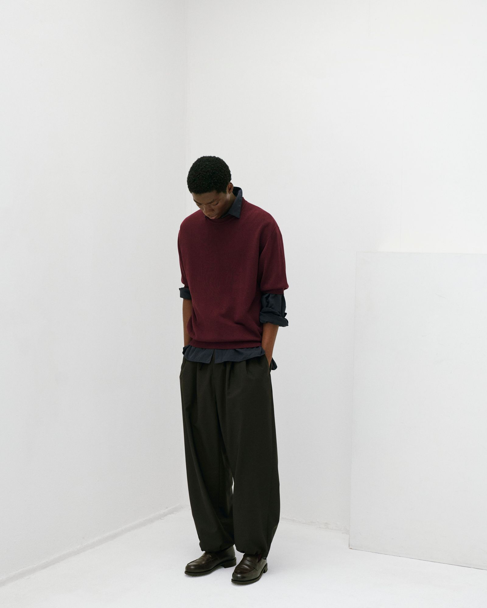 Wide knit T-Shirt / Burgundy