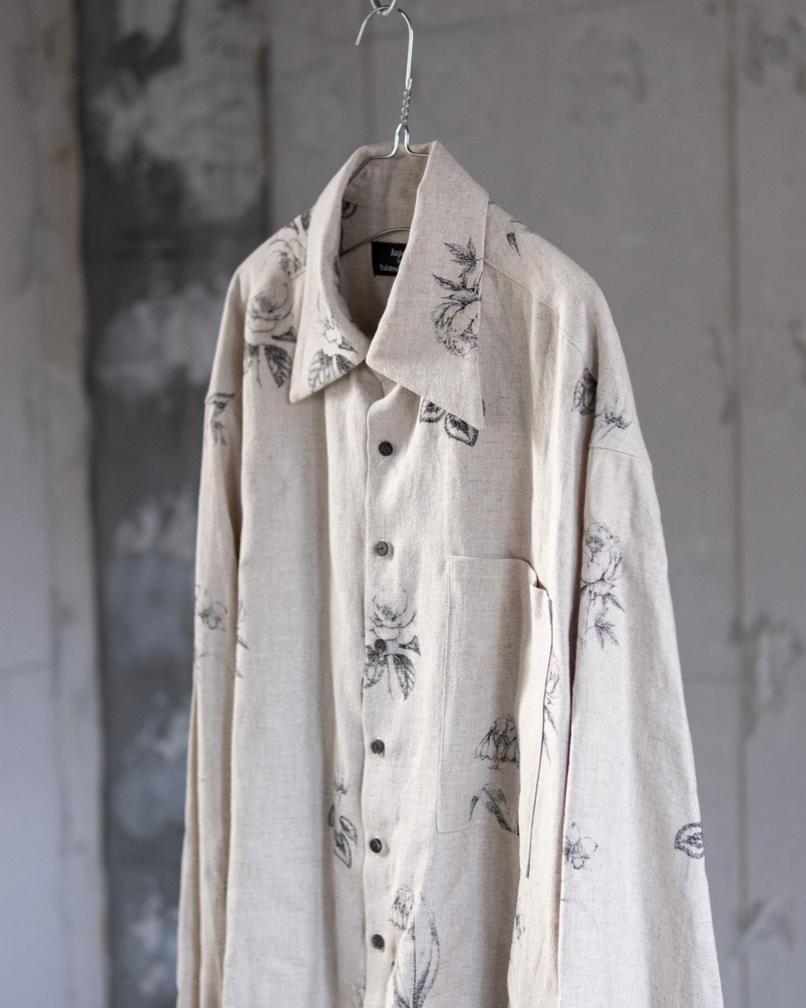 Botanical Print Oversized Shirt / Ecru × Botanical Print