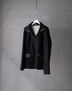 FAUX LEATHER TRIM OVERSIZED PULLOVER / BLACK