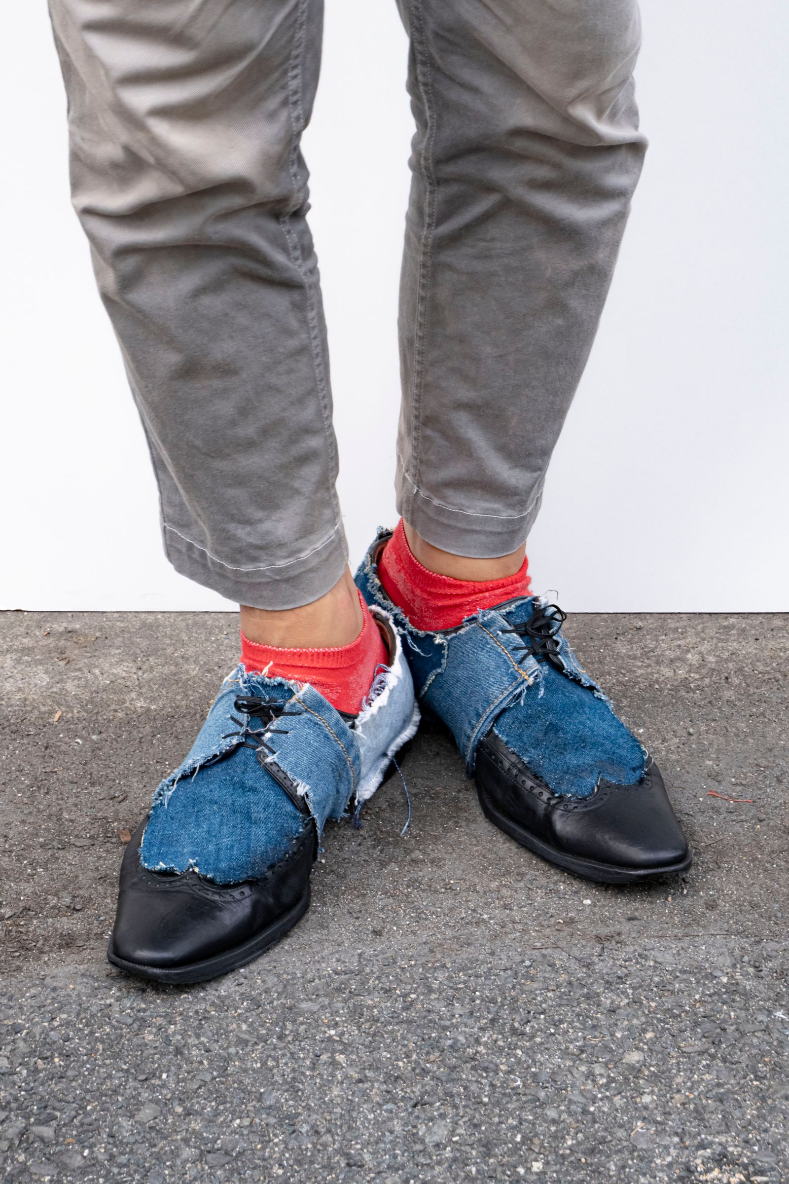 "a.testoni" Remake denim pattern shoes / リメイクデニムドレスシューズ