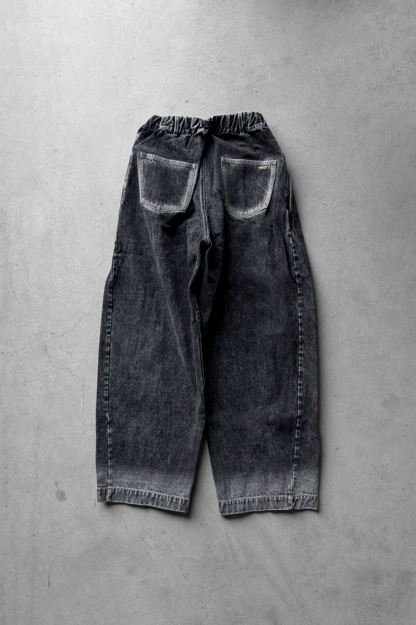 Silver Buckle Double Tuck Denim Pants / Black