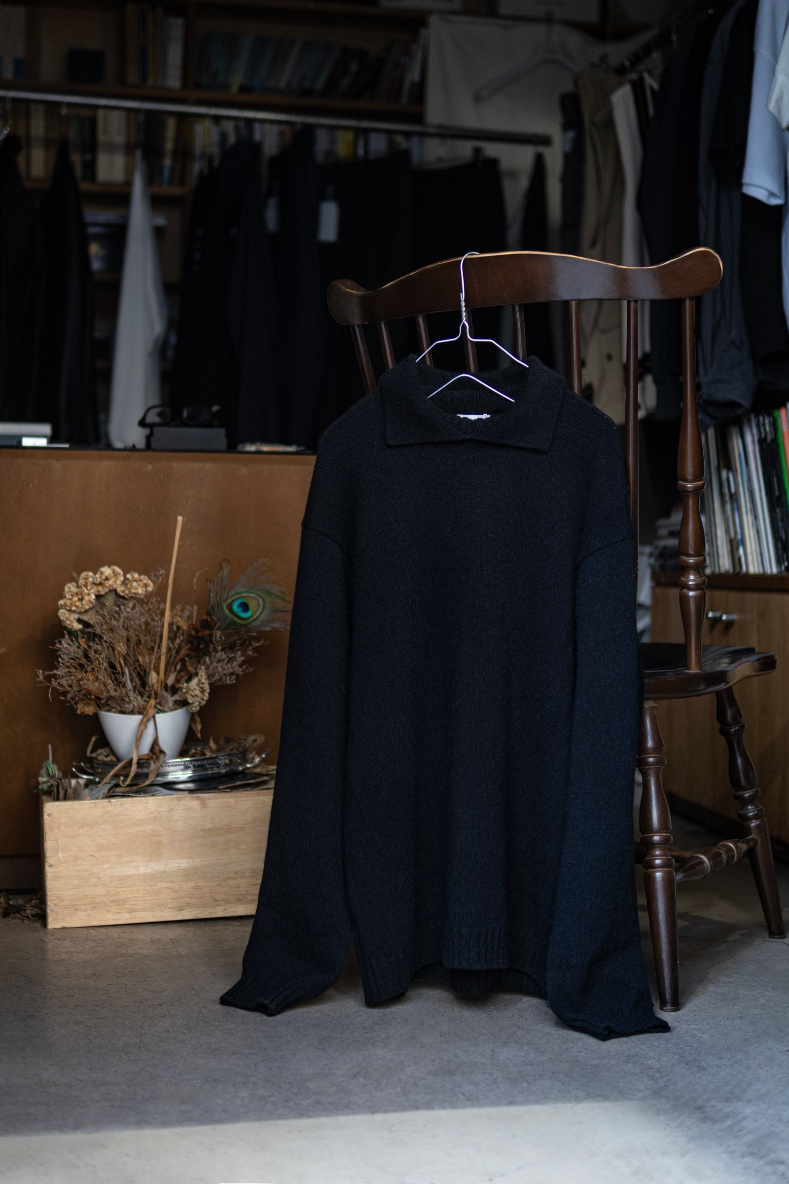 ALPACA POLO COLLAR KNIT SHIRT / BLACK