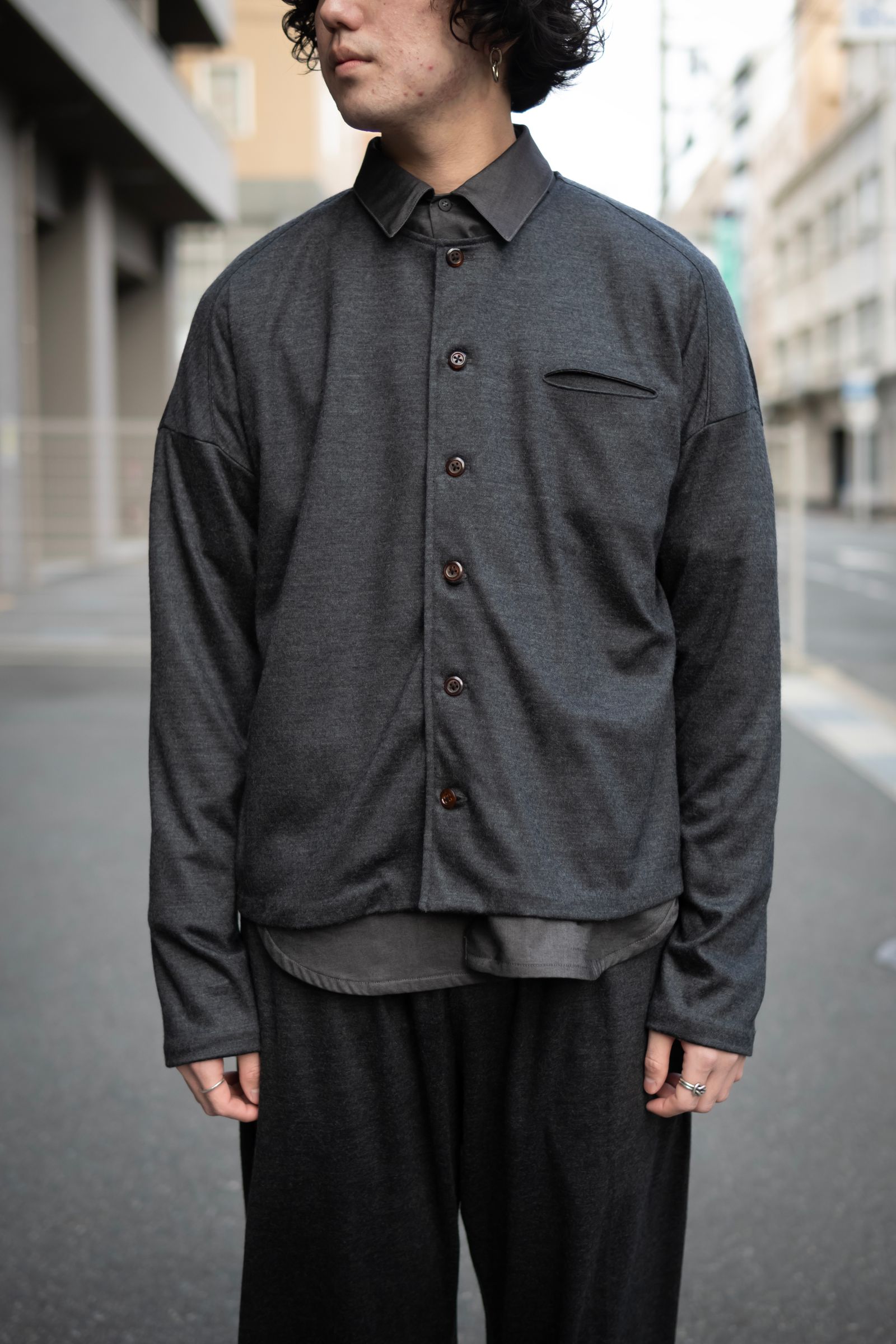 Italian jersey crewneck cardigan / gray