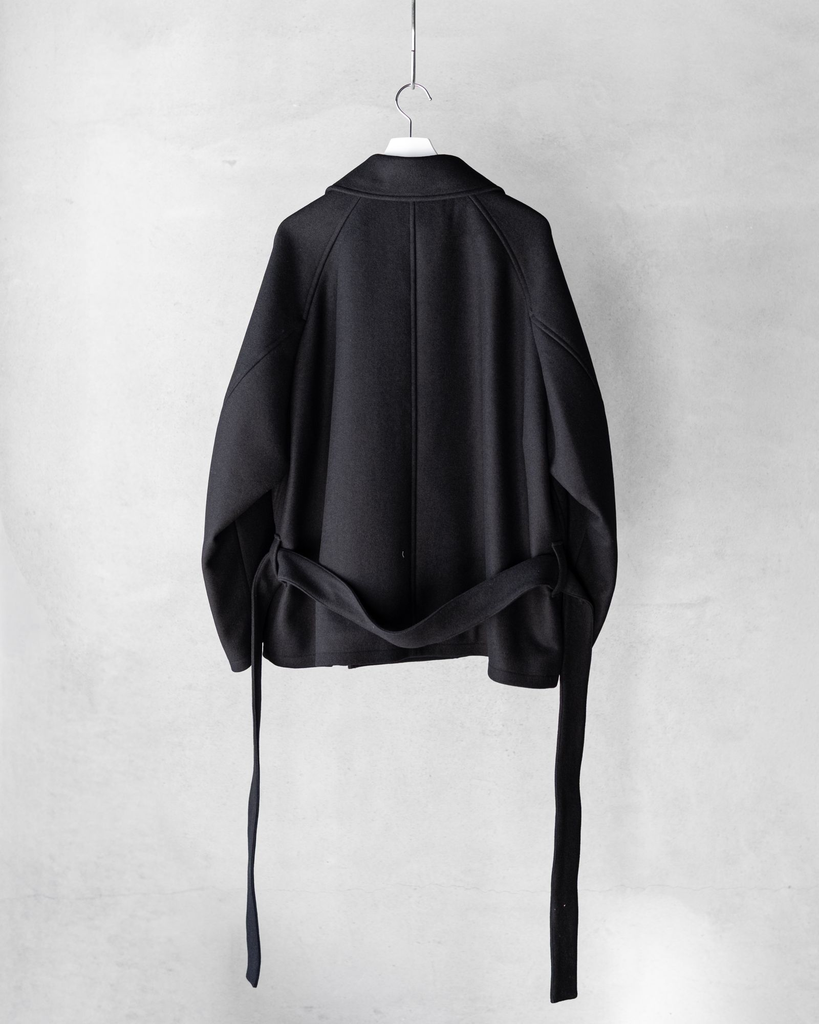 Wool Raglan Pea Coat / Black