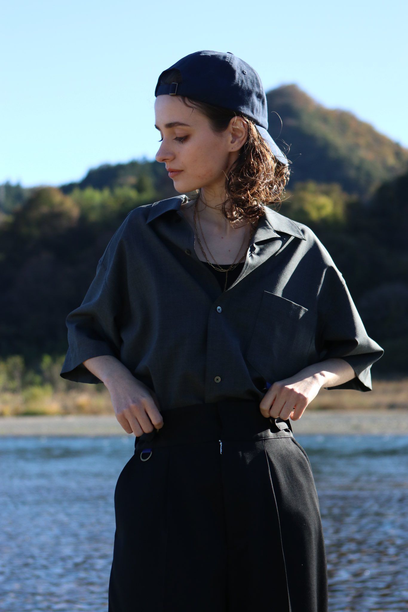 Wool Open Collar Shirt / Charcoal