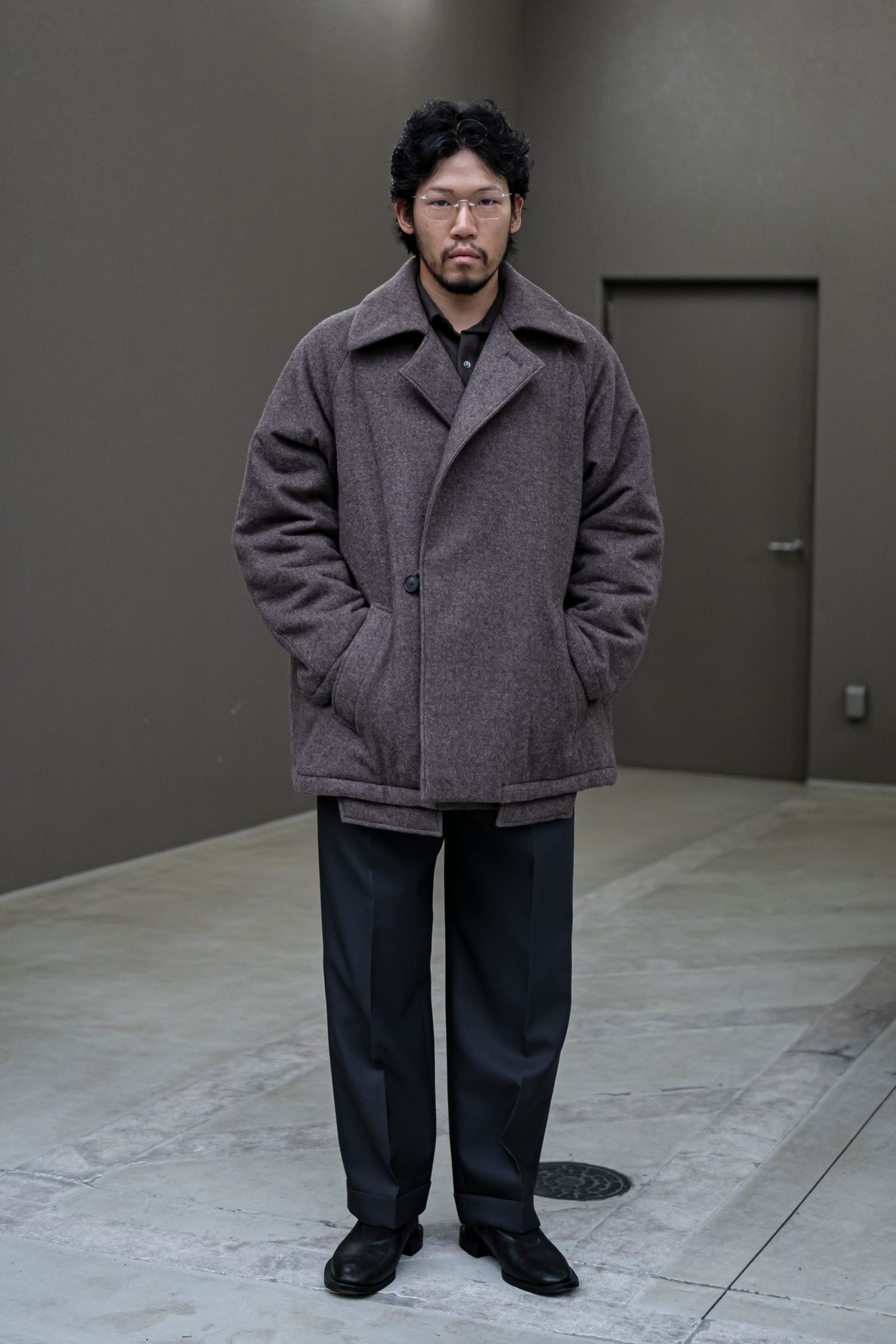 Blanc YM - Cashmere wool padded coat / Deep taupe | Retikle Online